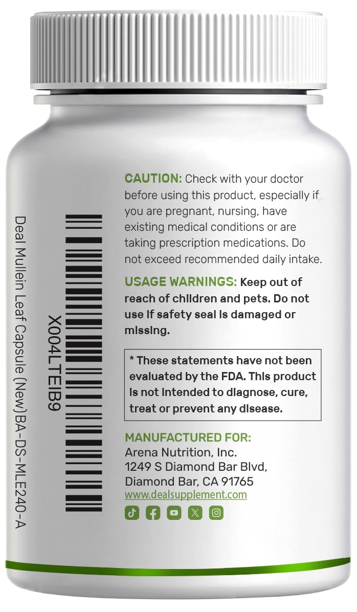 DEAL SUPPLEMENT Mullein Leaf Extract capsules on a wooden surface