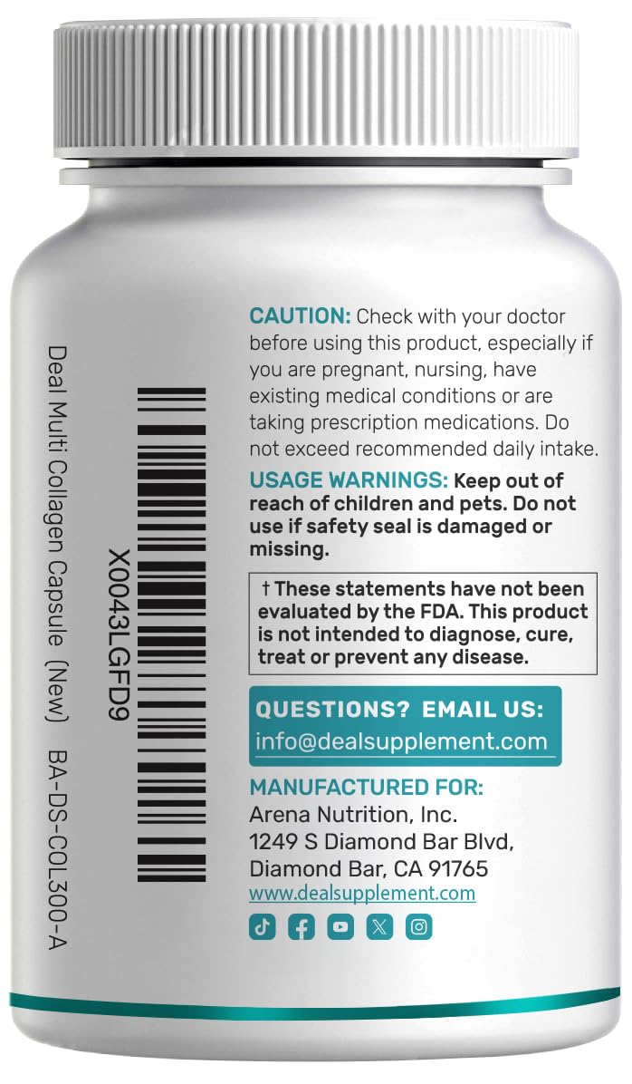 DEAL SUPPLEMENT Multi Collagen Peptide Capsules on a wooden table