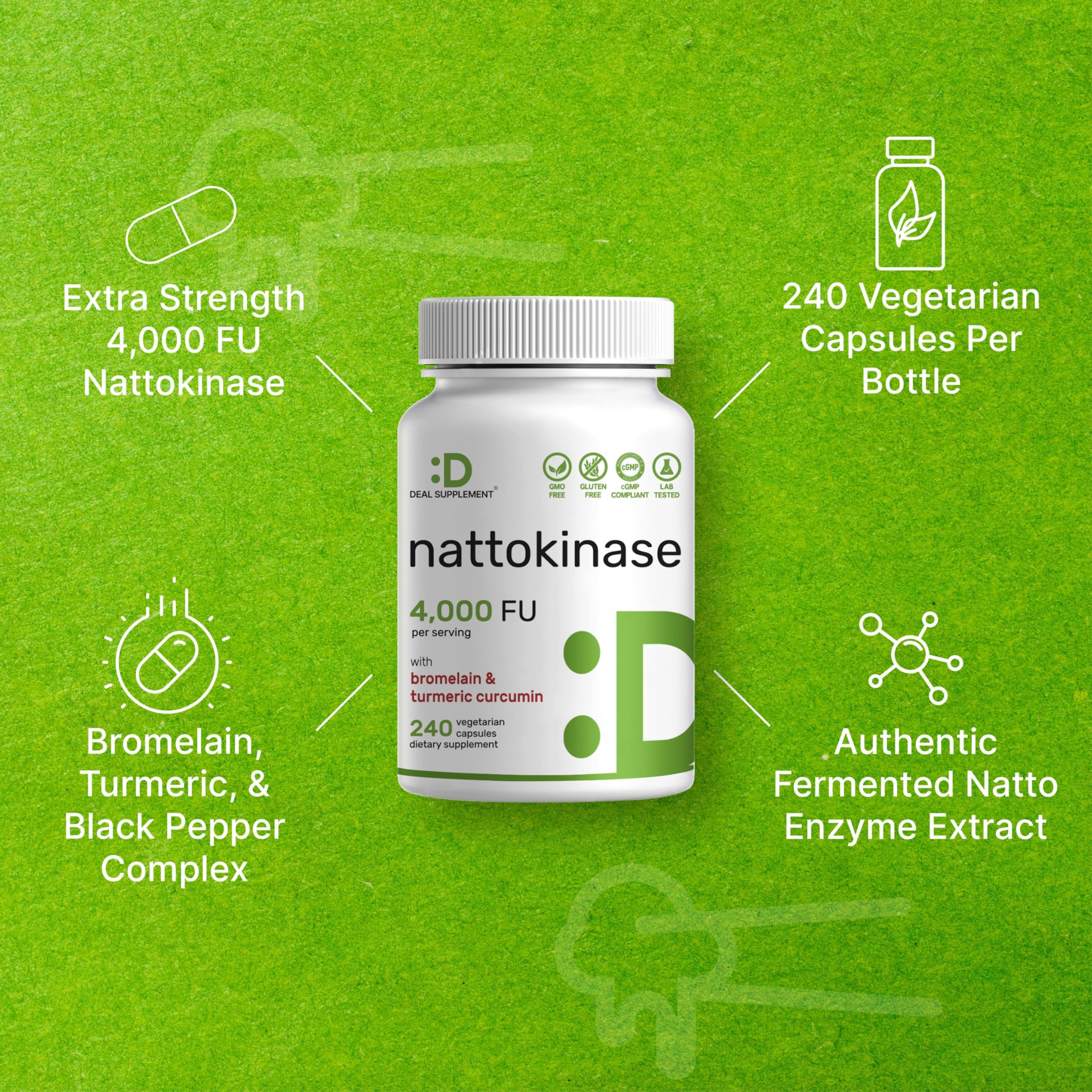 DEAL SUPPLEMENT Multi-Enzyme Capsules with ingredients list on packaging