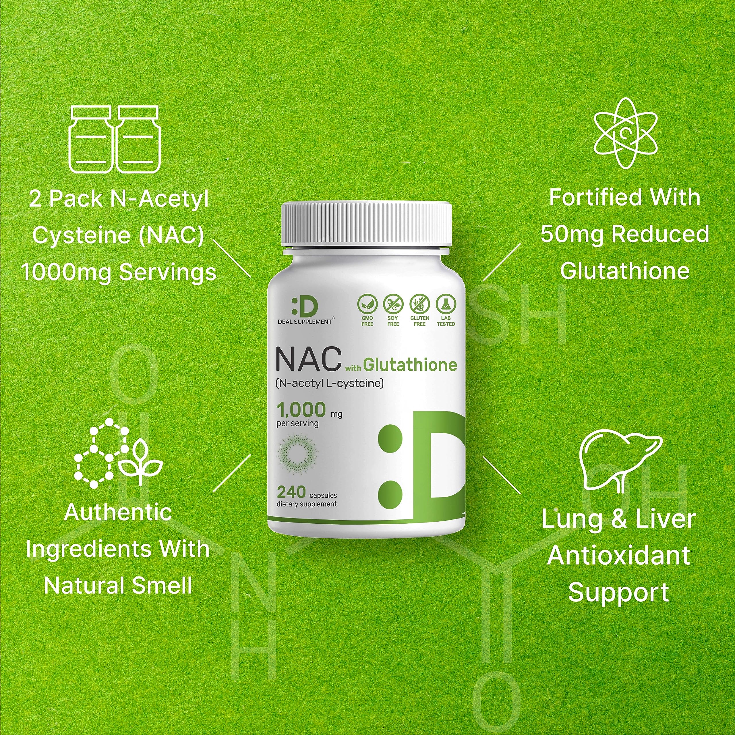DEAL SUPPLEMENT N-Acetyl Cysteine NAC 1000mg bottle with label
