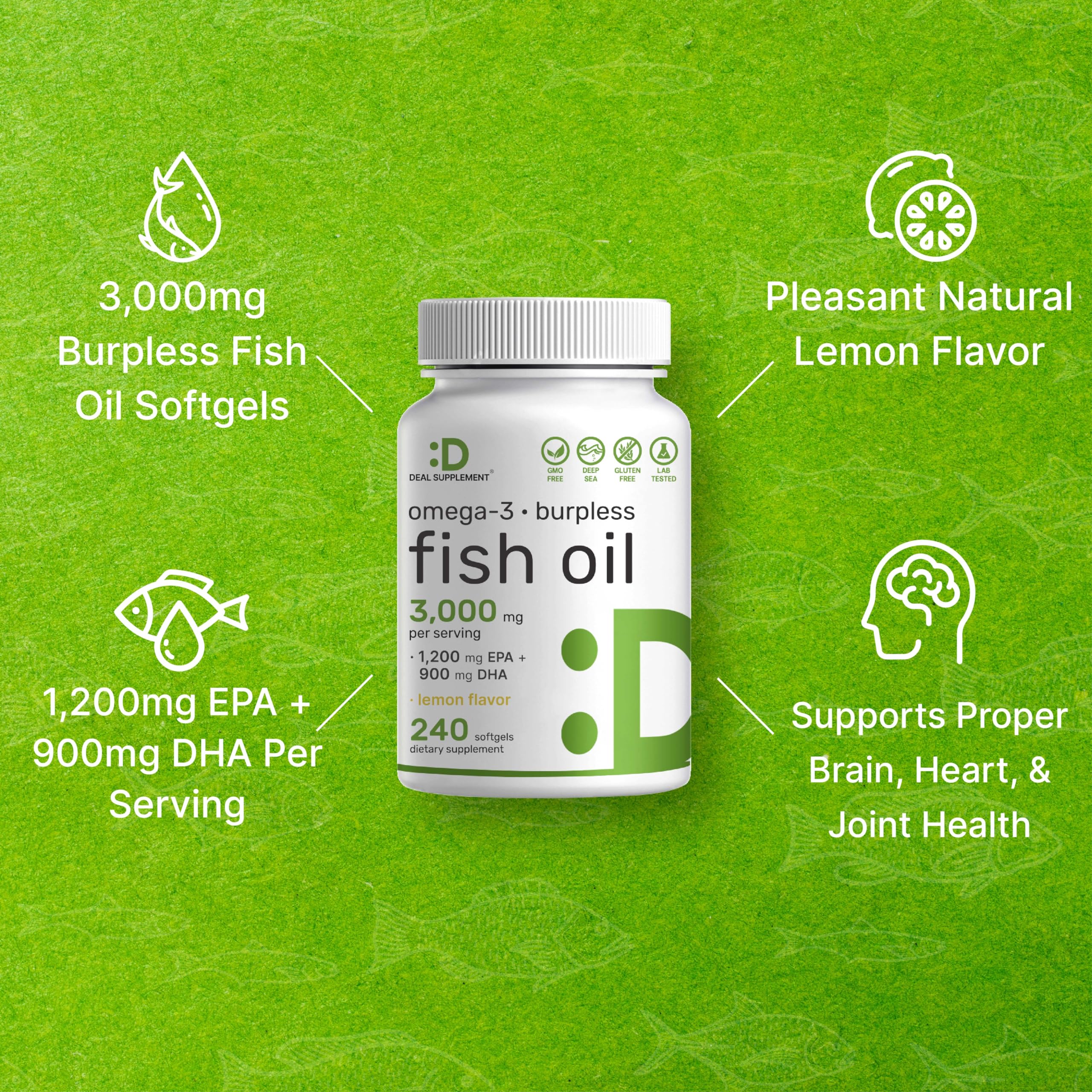 DEAL SUPPLEMENT Omega 3 Fish Oil Softgels with natural lemon flavour