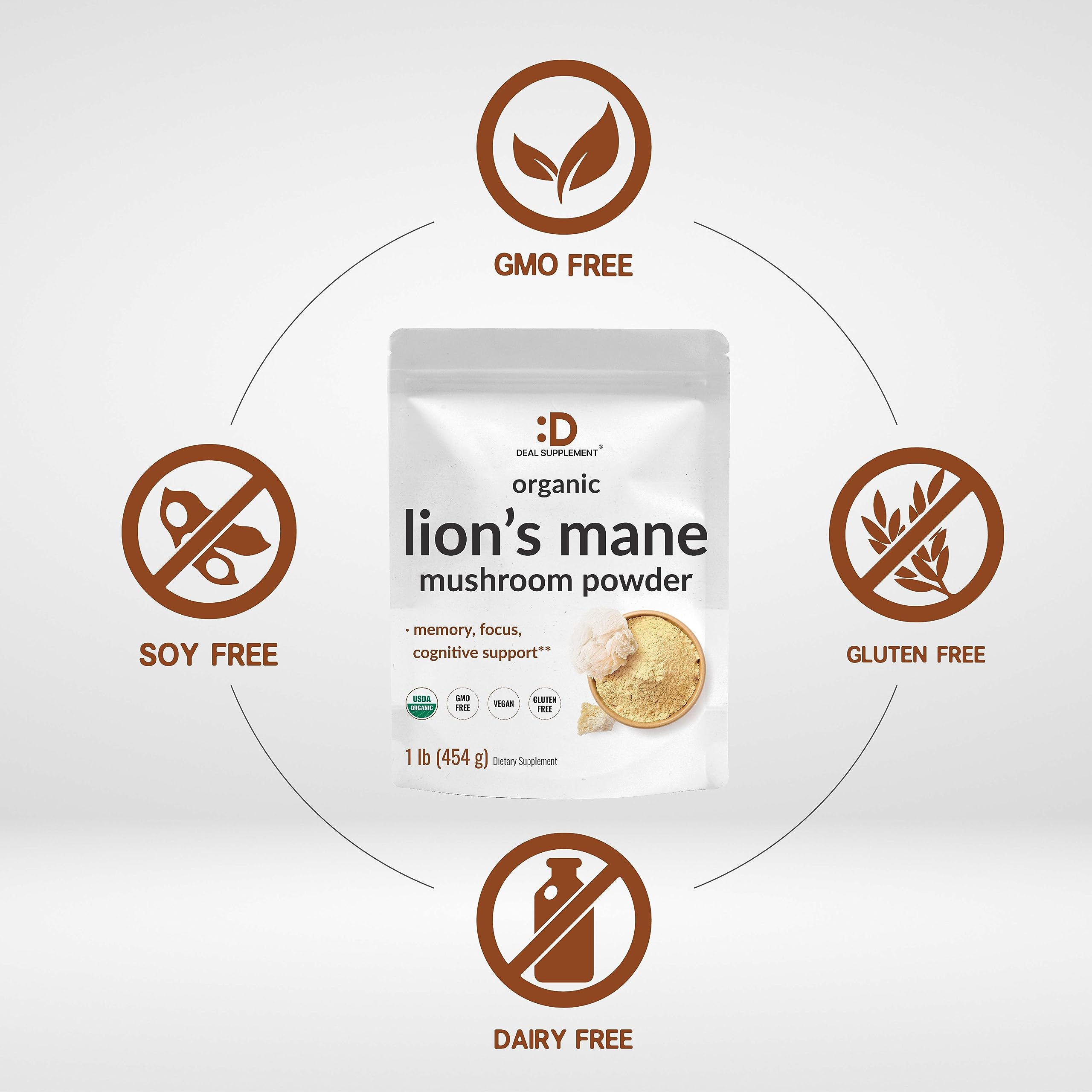 DEAL SUPPLEMENT Organic Lion’s Mane Powder side view packaging