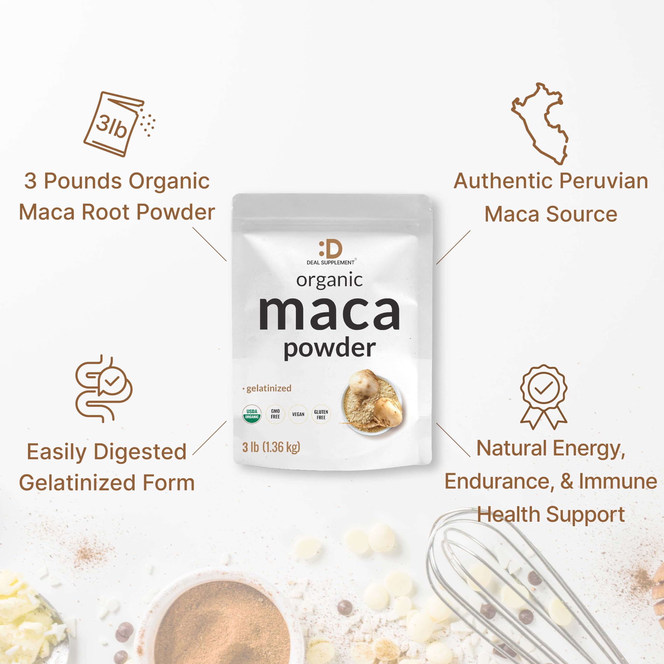 DEAL SUPPLEMENT Organic Maca Root Powder in a bowl