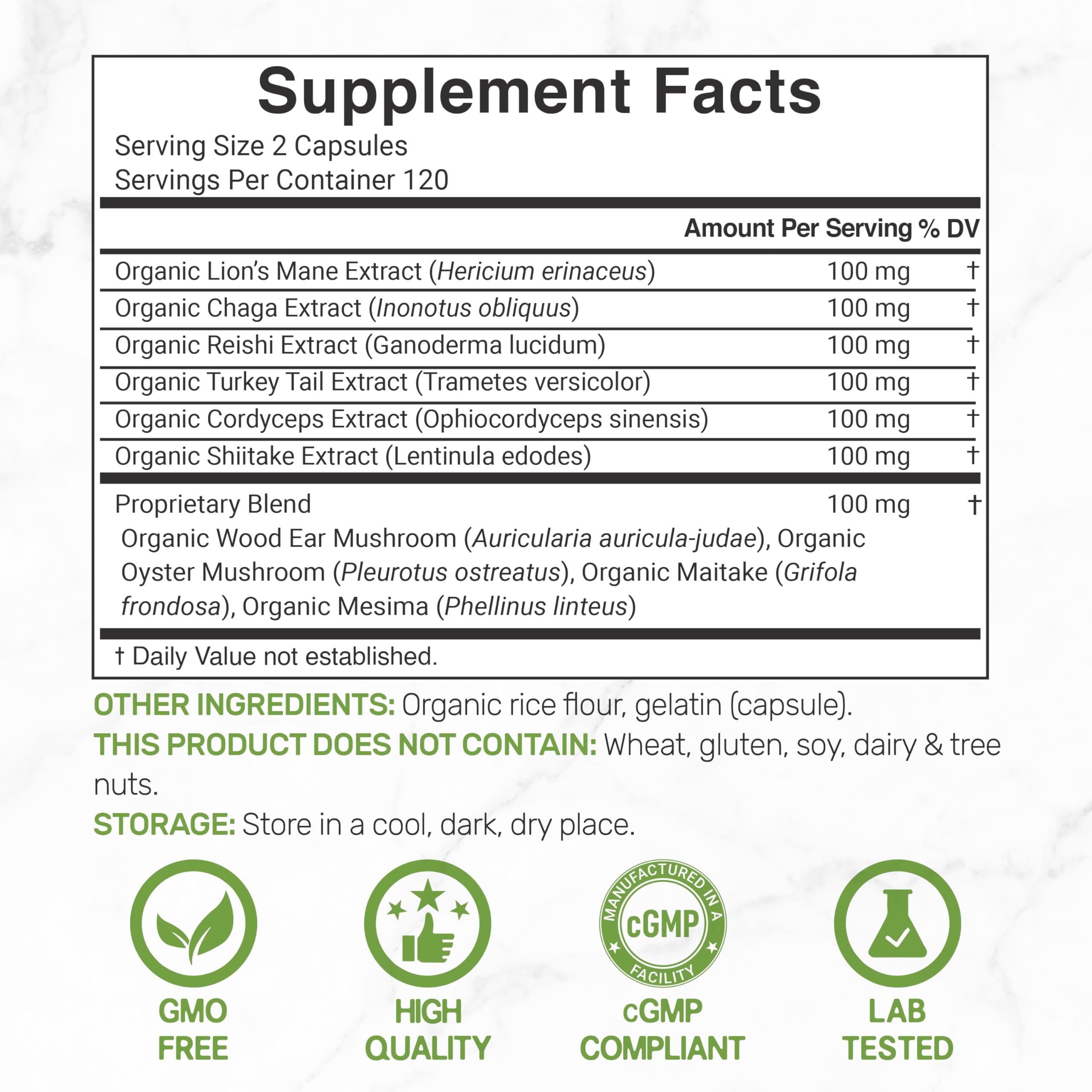 DEAL SUPPLEMENT Organic Mushroom 10-in-1 Blend 240 capsules side view
