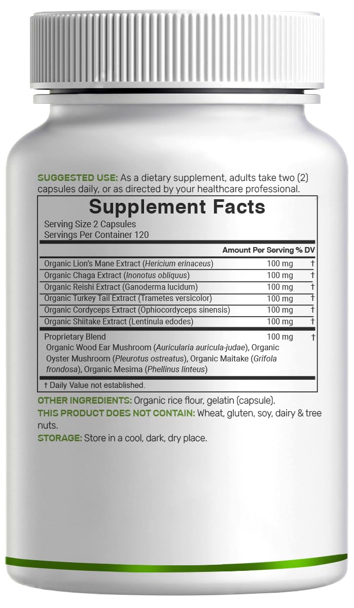 DEAL SUPPLEMENT Organic Mushroom 10-in-1 Blend 240 capsules with measuring spoon