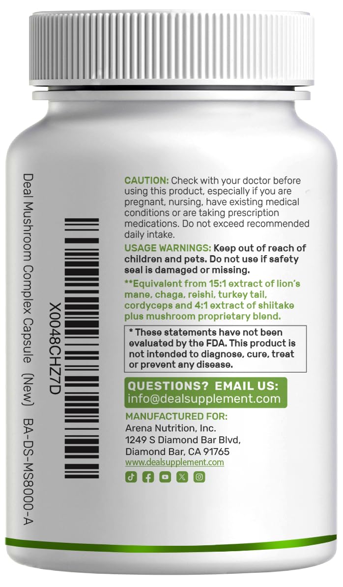 DEAL SUPPLEMENT Organic Mushroom 10-in-1 Blend packaging and capsules
