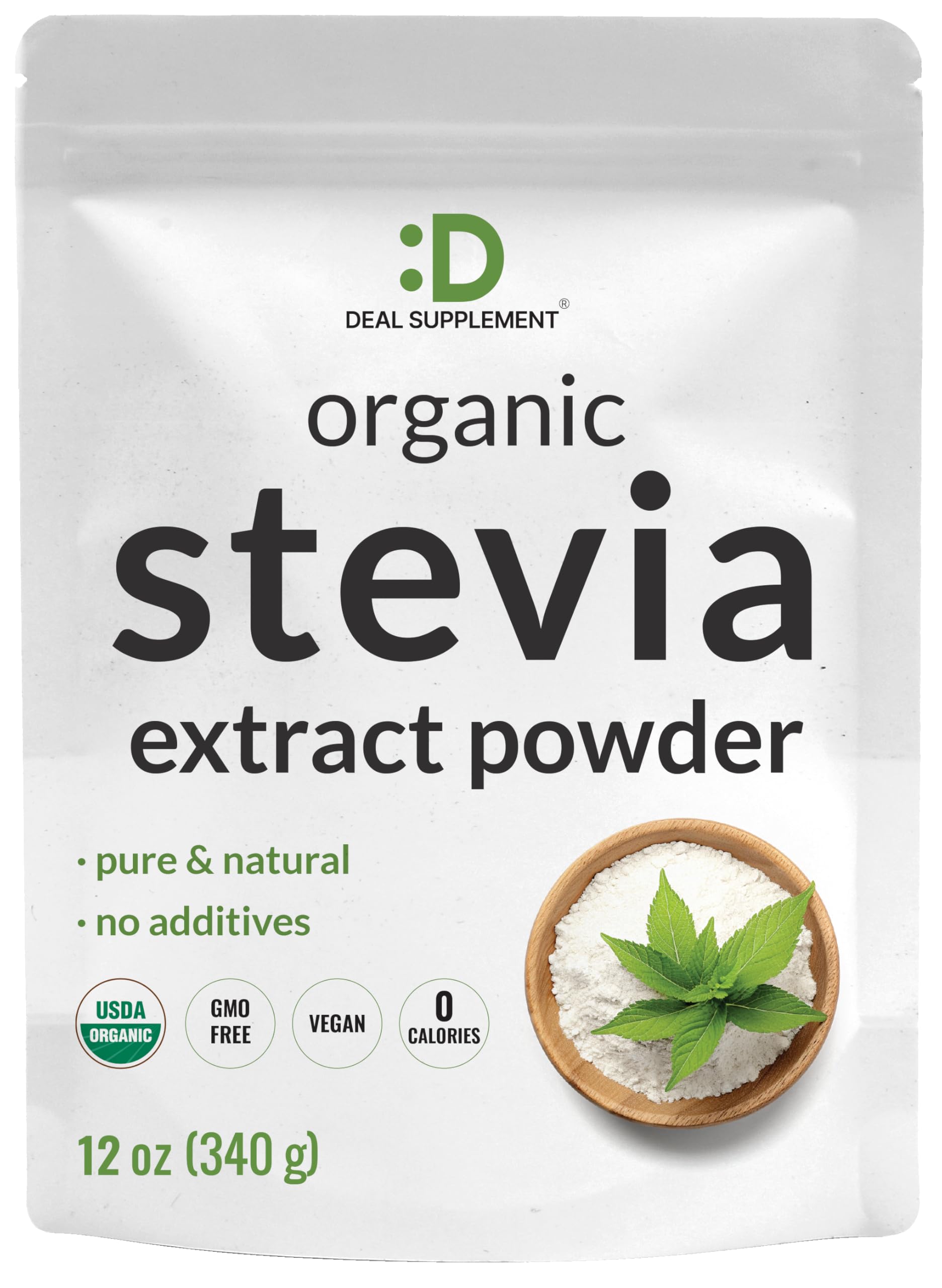 DEAL SUPPLEMENT Organic Stevia Extract Powder front view