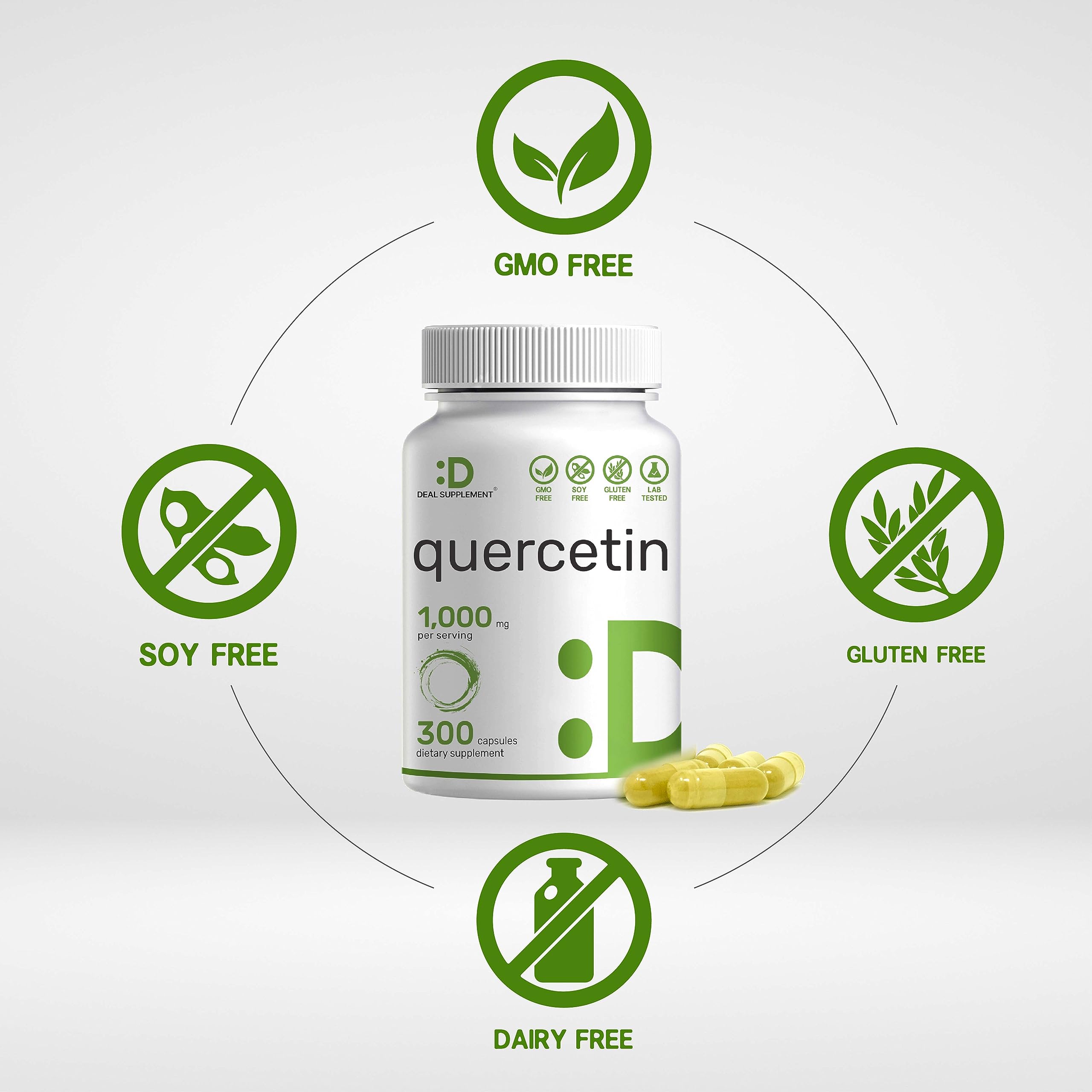 DEAL SUPPLEMENT Quercetin Dihydrate Capsules 1000mg close-up of capsules