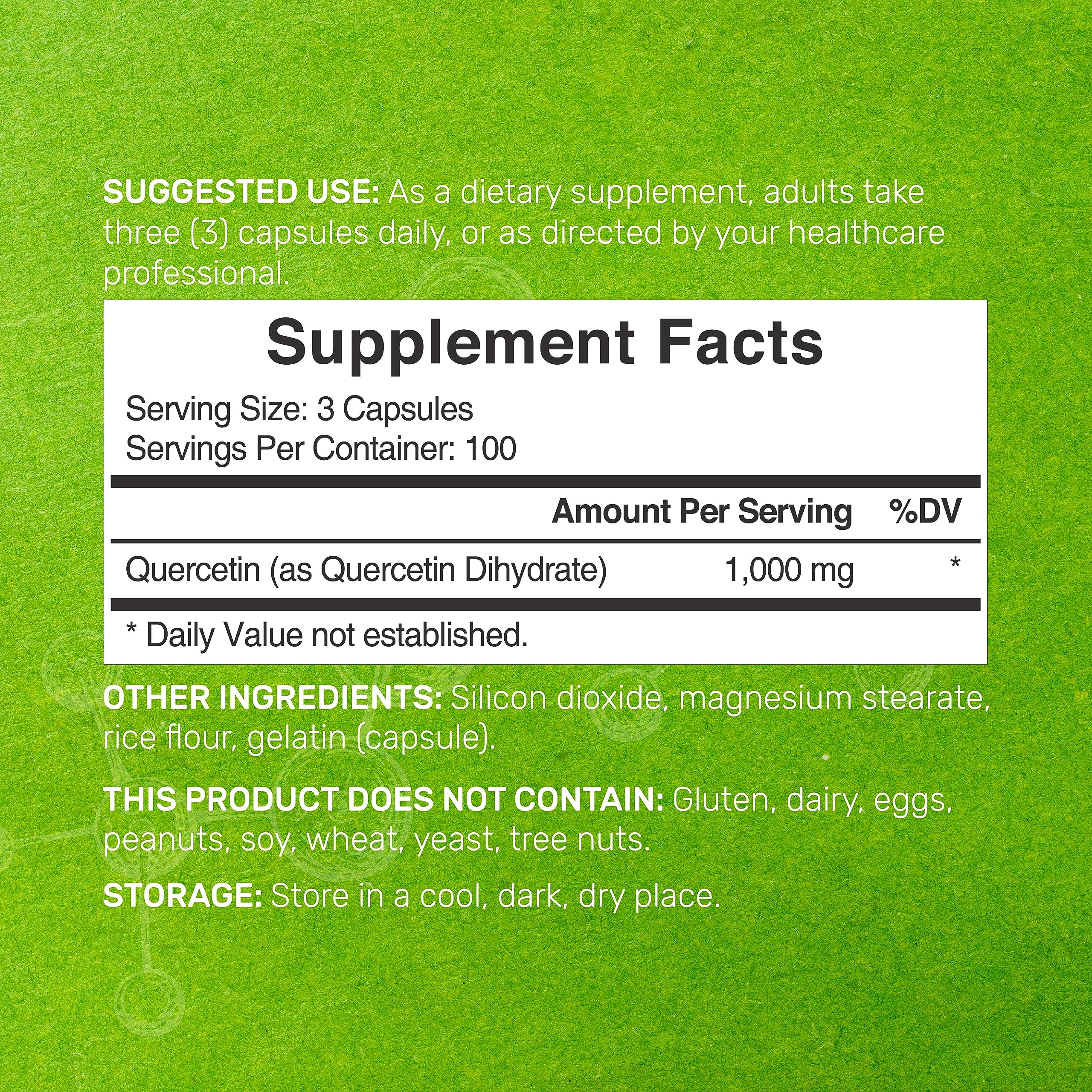 DEAL SUPPLEMENT Quercetin Dihydrate Capsules 1000mg side view showing label