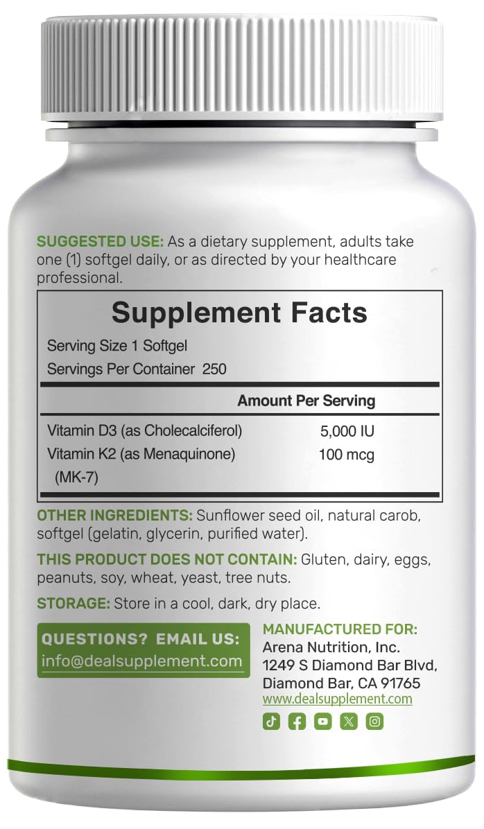 DEAL SUPPLEMENT Vitamin D3 K2 5000iu 100mcg softgel with measuring spoon