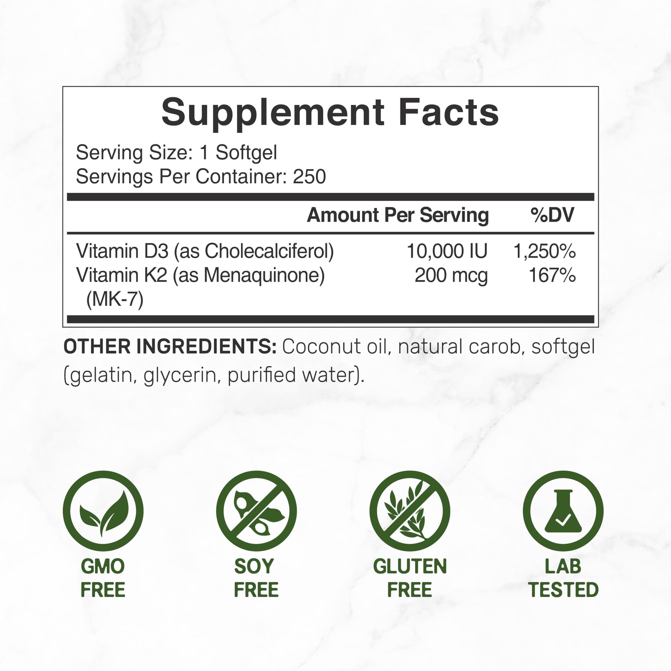 DEAL SUPPLEMENT Vitamin D3 & K2 side view of packaging