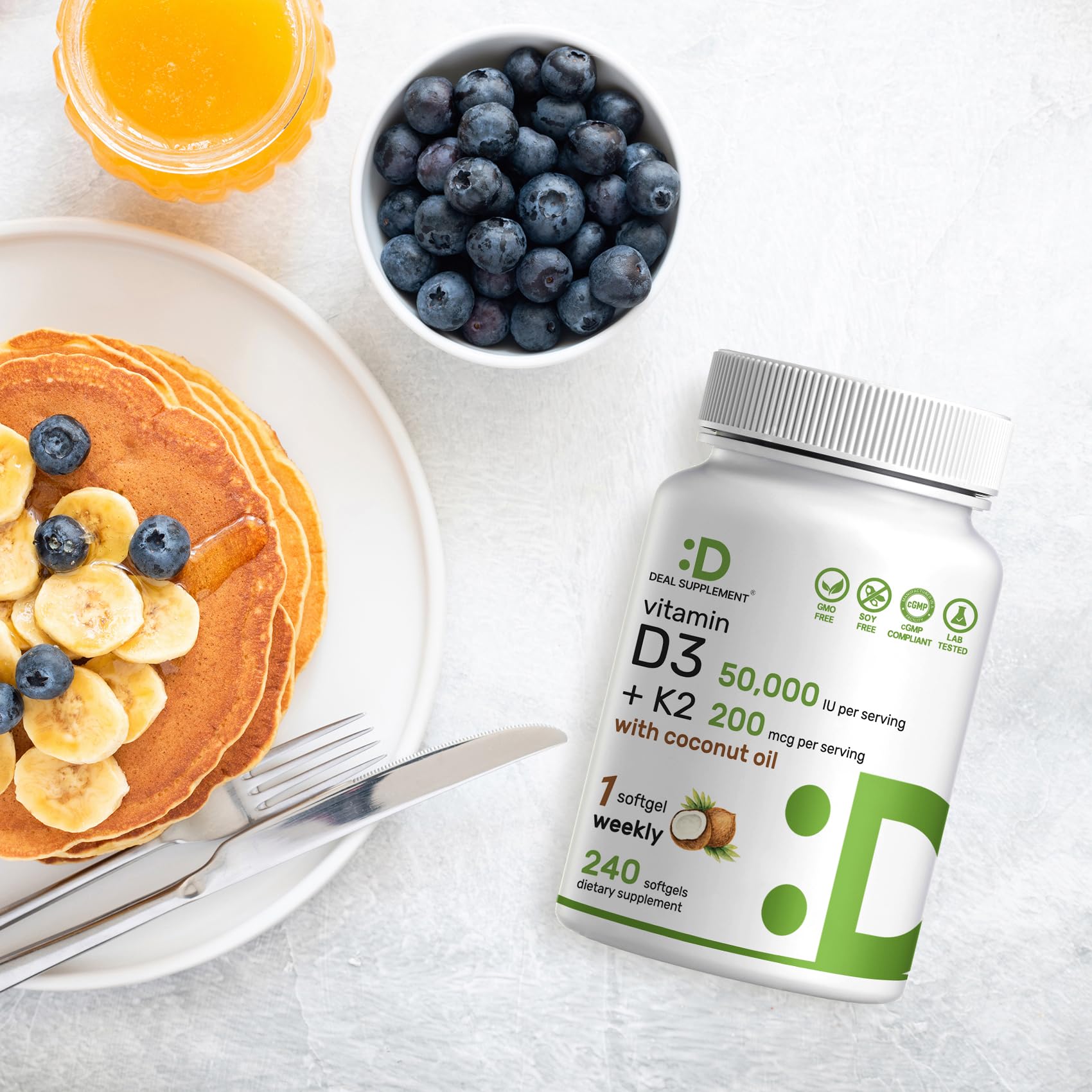 DEAL SUPPLEMENT Vitamin D3 & K2 softgels in hand