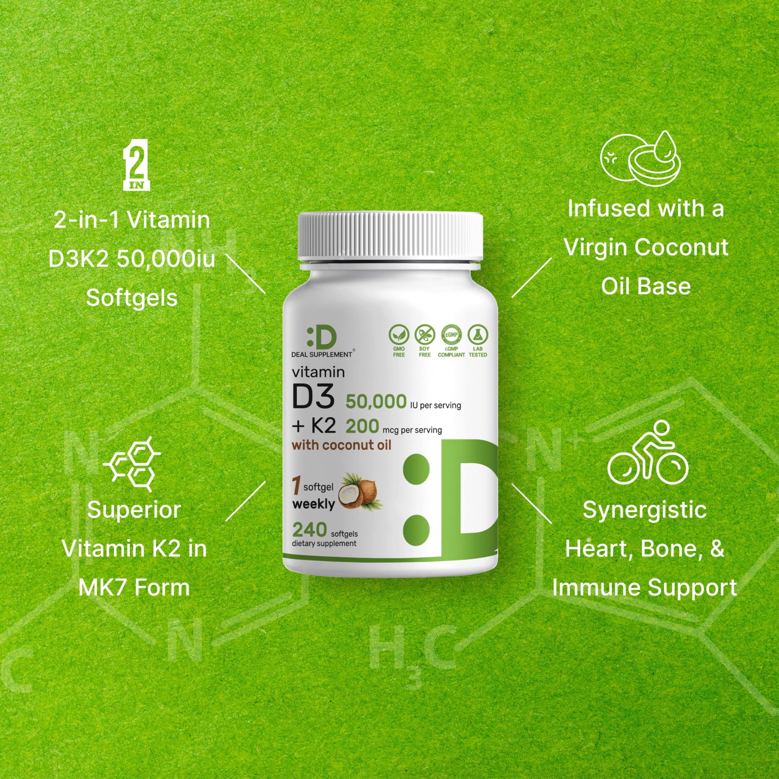 DEAL SUPPLEMENT Vitamin D3 & K2 softgels with coconut oil