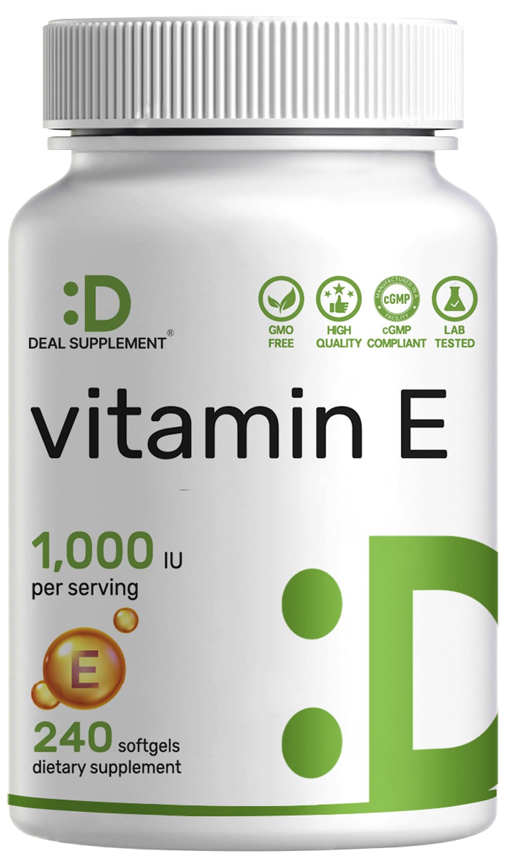 DEAL SUPPLEMENT Vitamin E Softgels 240 count bottle front view