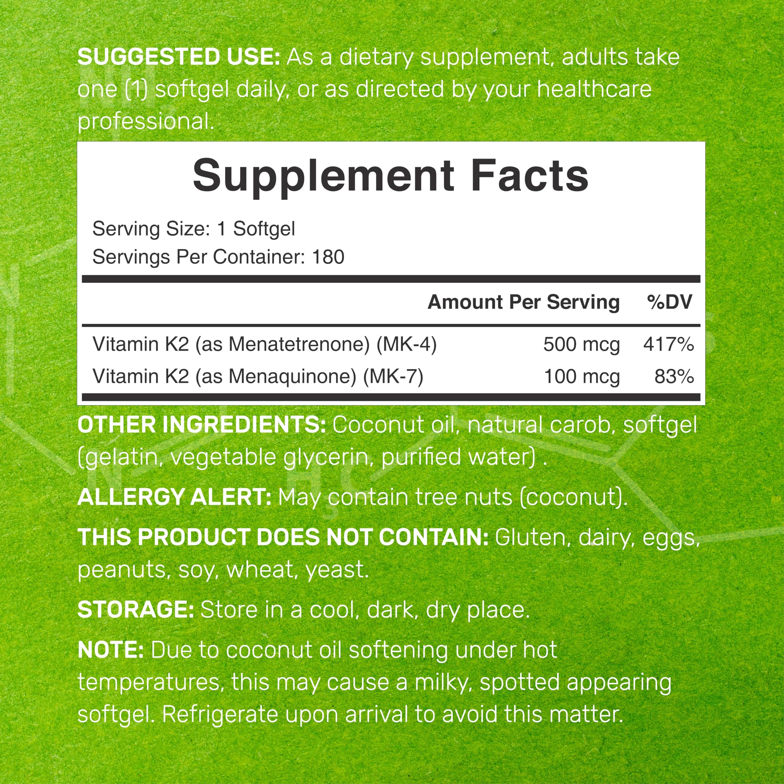 DEAL SUPPLEMENT Vitamin K2 600mcg Softgels bottle side view