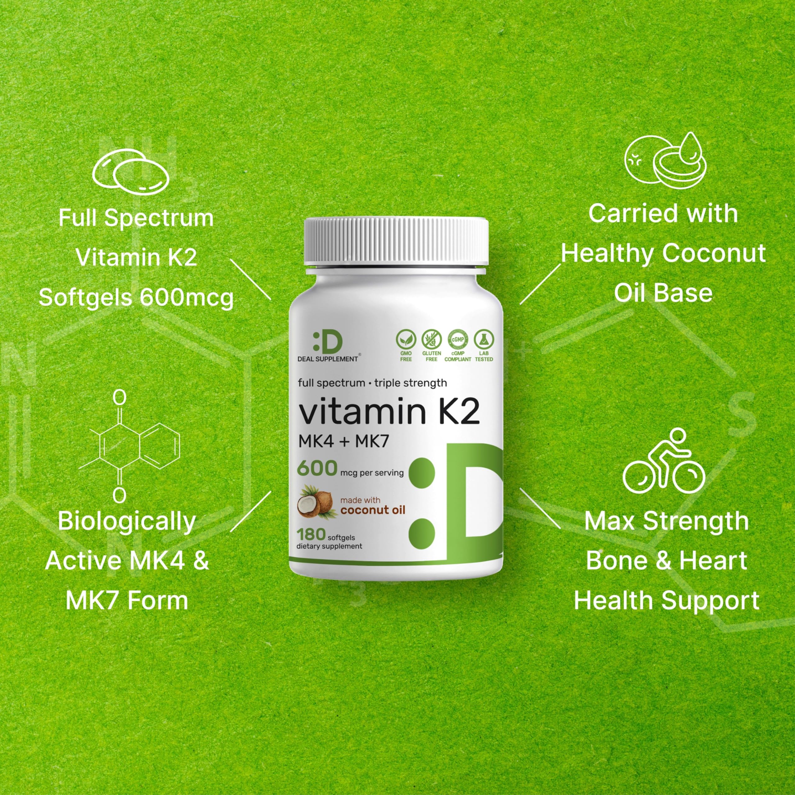 DEAL SUPPLEMENT Vitamin K2 600mcg Softgels with coconut oil