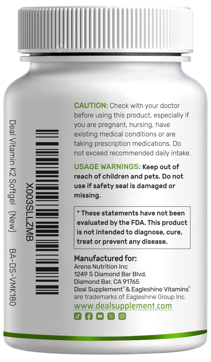 Deal Supplement Vitamin K2 Softgels opened bottle