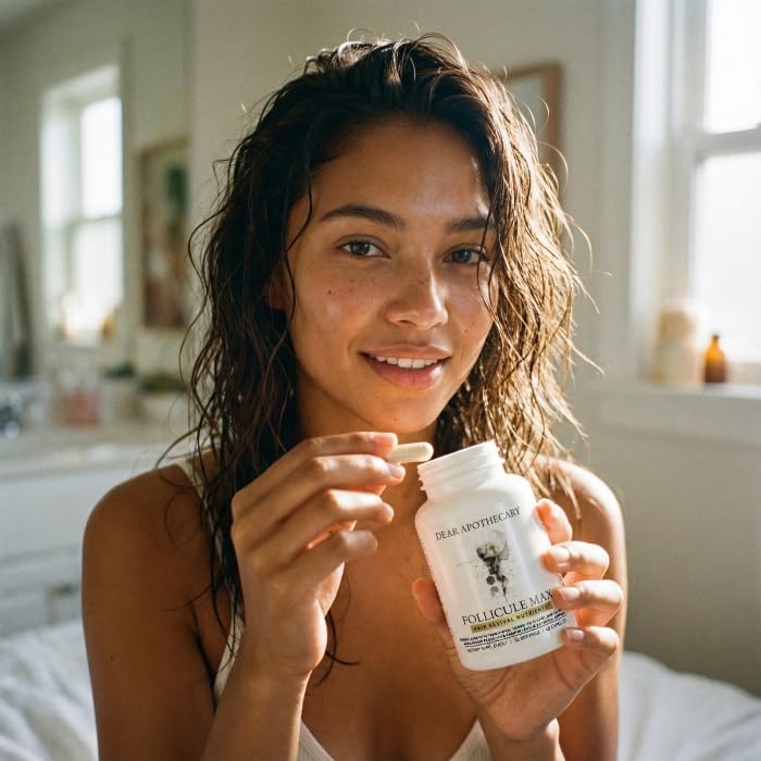 Dear Apothecary Complete Hair Formula on a wooden table