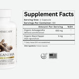 Dear Apothecary Organic Ashwagandha 650mg capsules bottle with label
