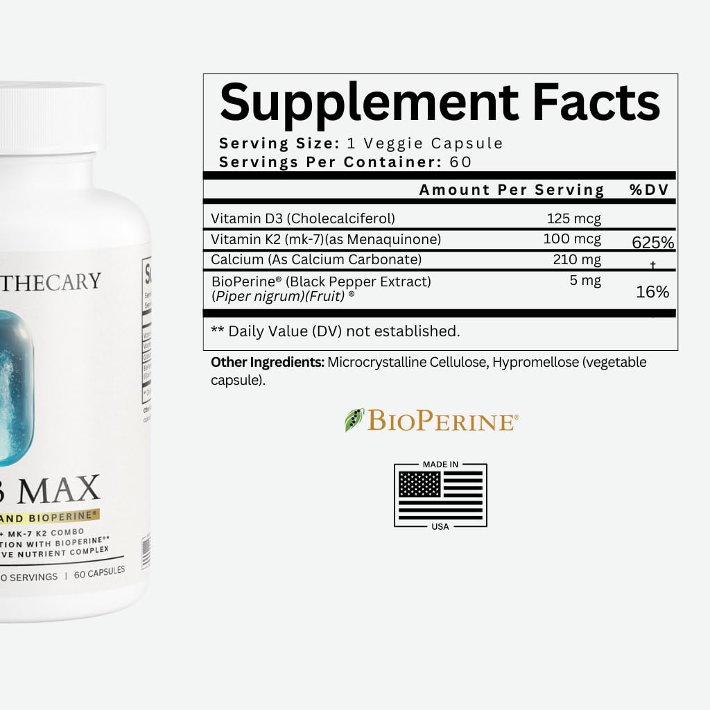 Dear Apothecary Vitamin D3 K2 Calcium BioPerine 60 capsules bottle with label