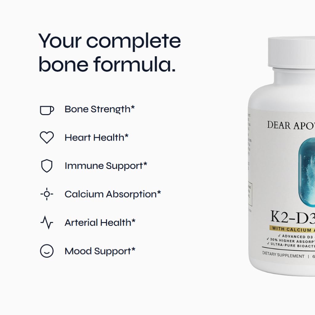 Dear Apothecary Vitamin D3 K2 Calcium BioPerine 60 capsules side view