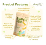 Dear Face Beauty Milk Japanese Collagen Drink with glass of water