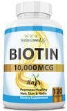 Decatela Biotin 10,000 mcg supplement front view