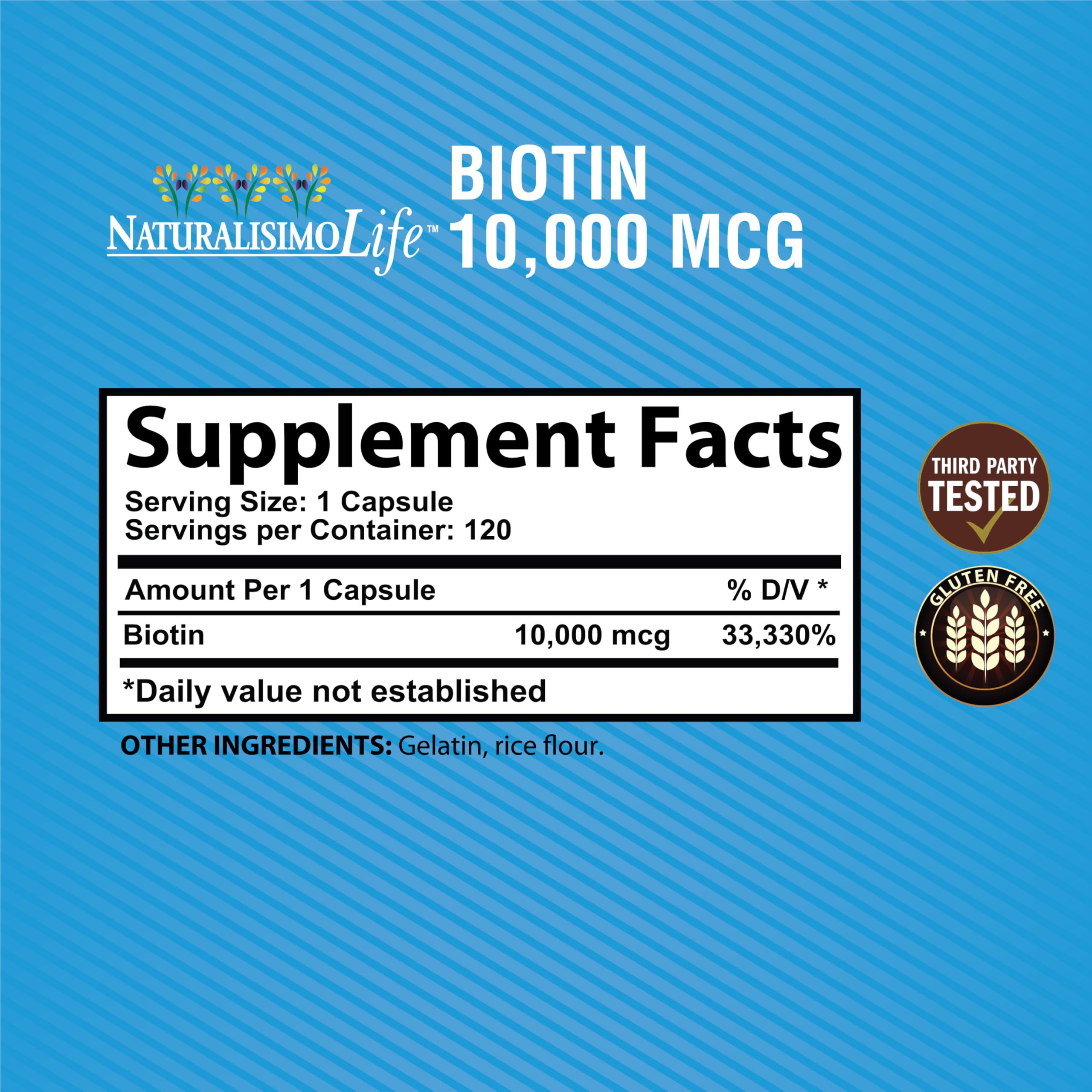 Decatela Biotin 10,000 mcg supplement side view