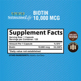Decatela Biotin 10,000 mcg supplement side view