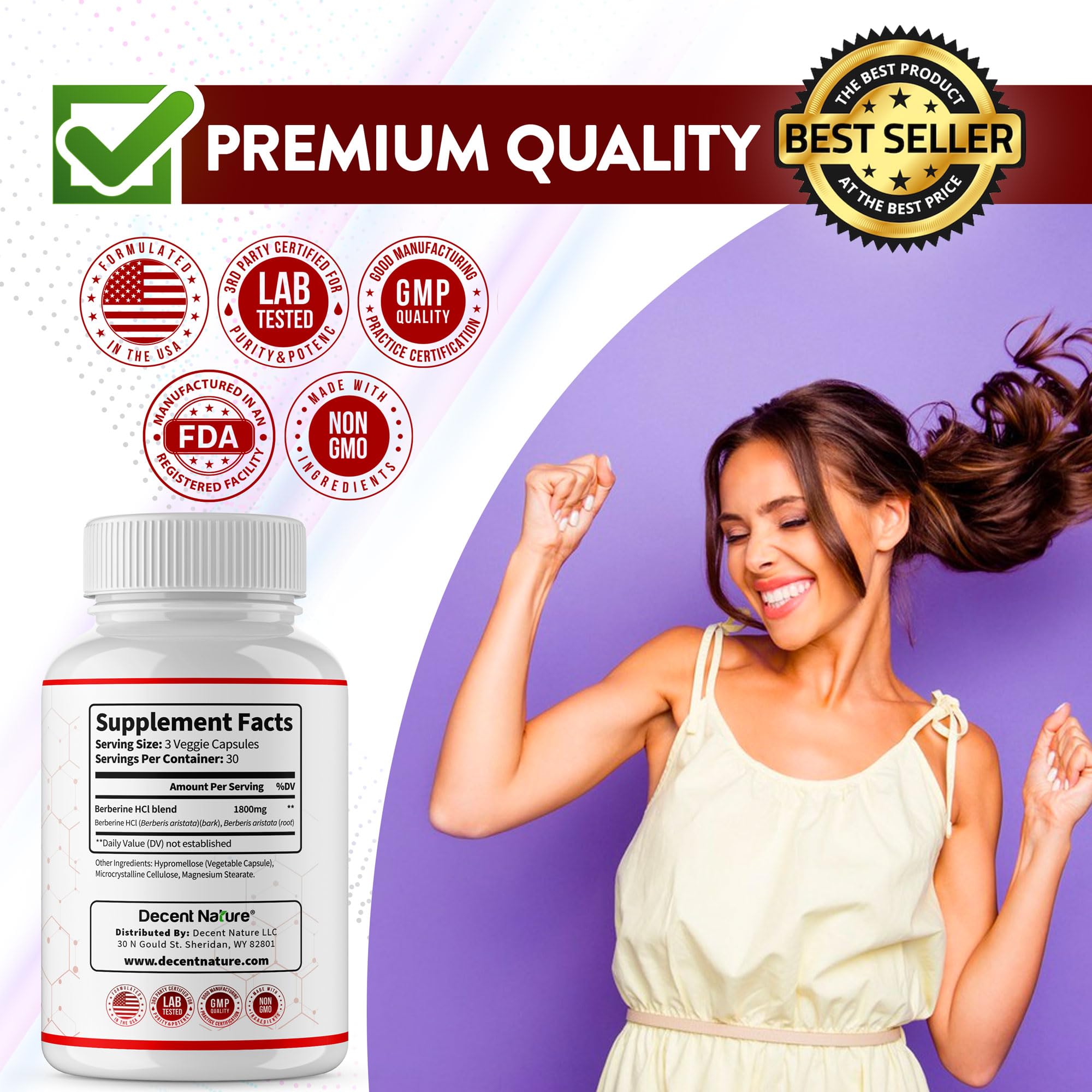 DECENT NATURE Berberine HCL capsules with health supplements