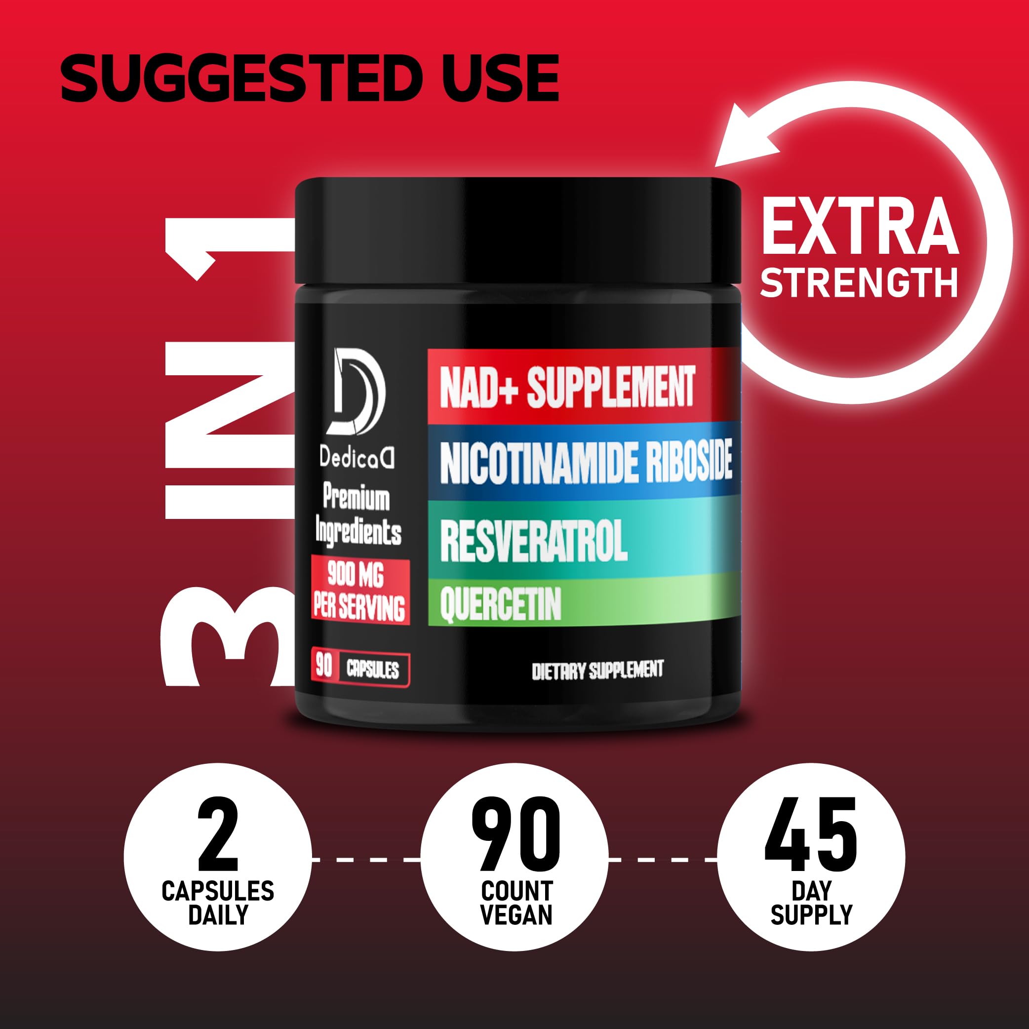 DEDICAD 3in1 NAD Plus Supplement bottle with measuring spoon