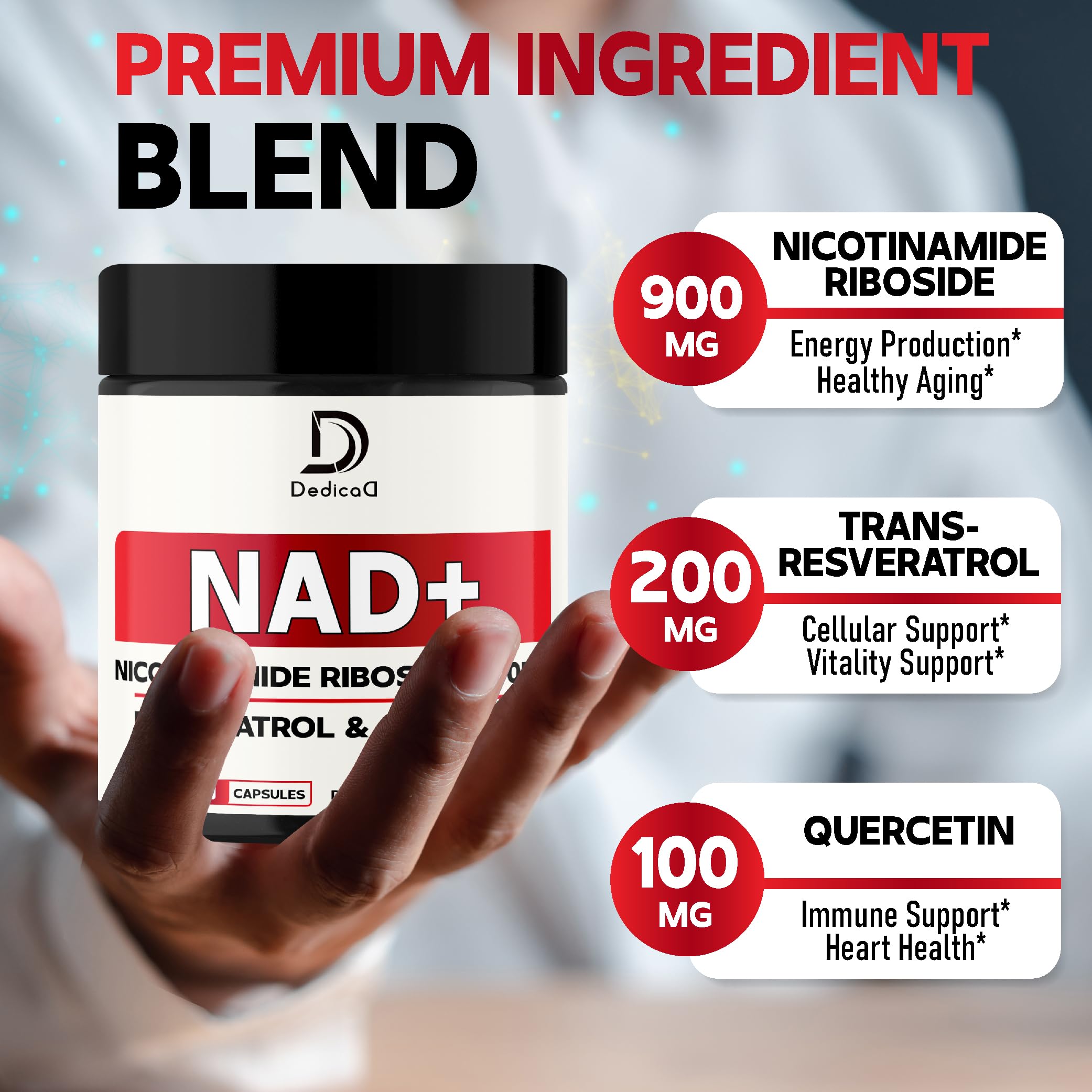 DEDICAD 3in1 NAD Supplement bottle with label