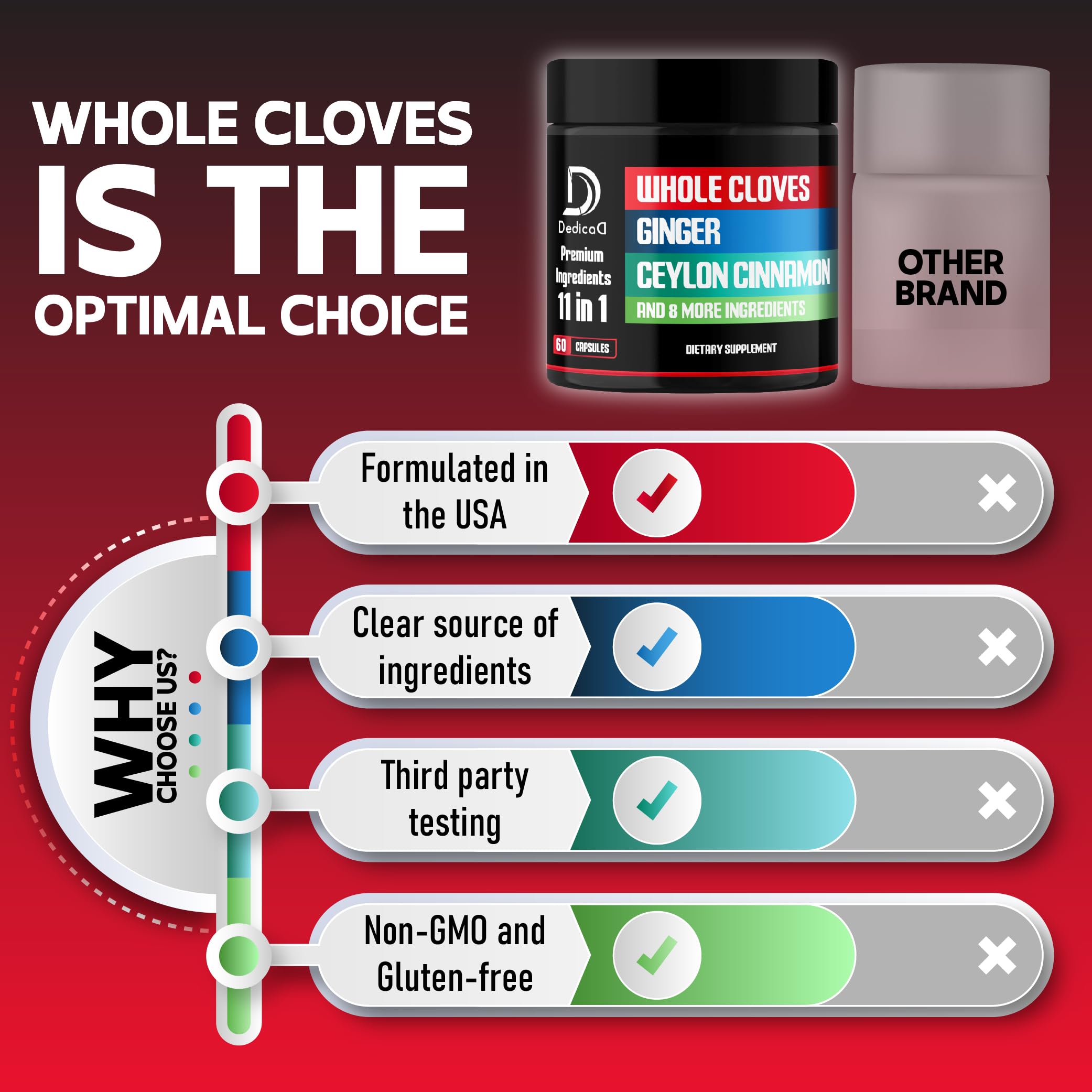 DEDICAD Clove Supplement 11-in-1 bottle with measuring spoon