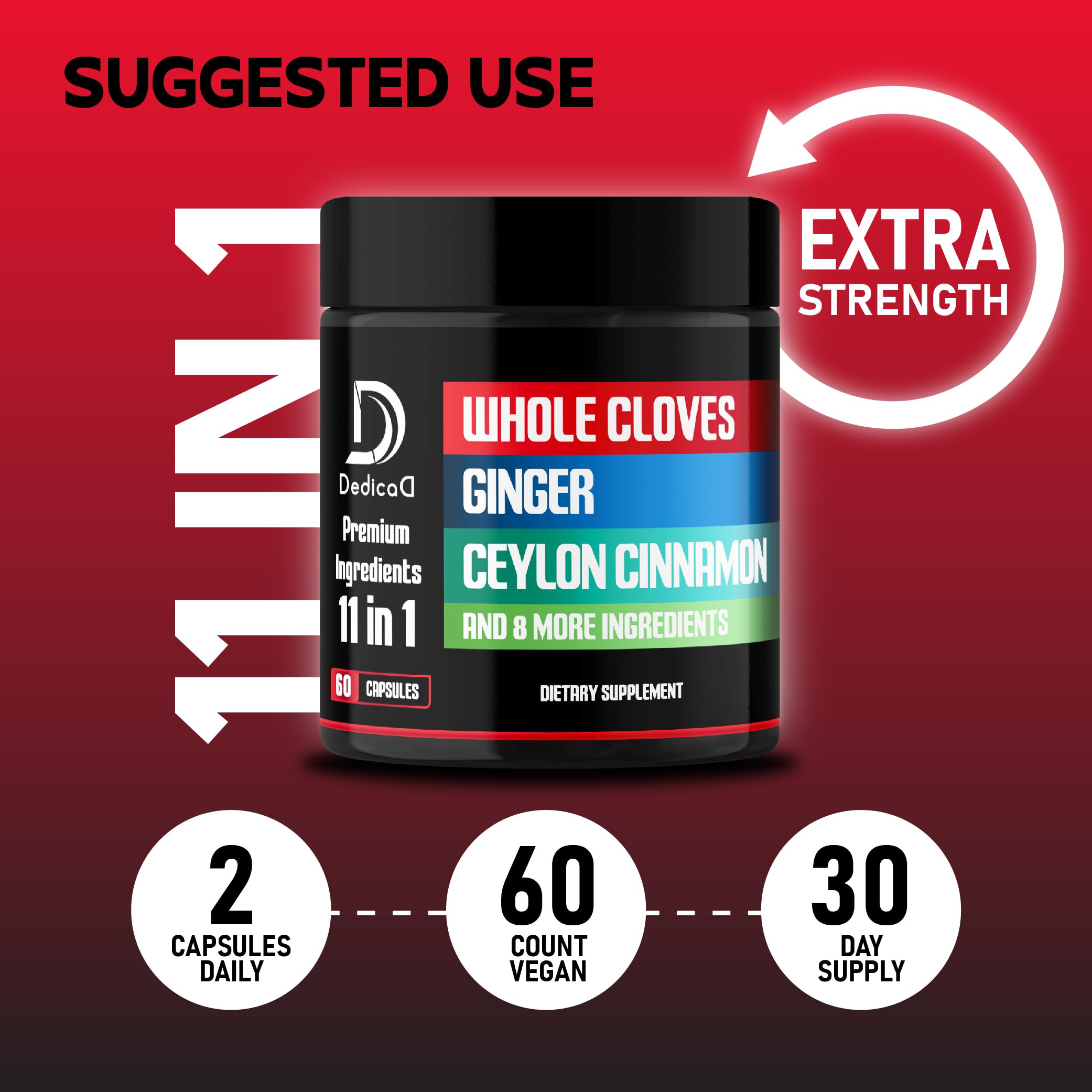 DEDICAD Clove Supplement 11-in-1 capsules in a hand
