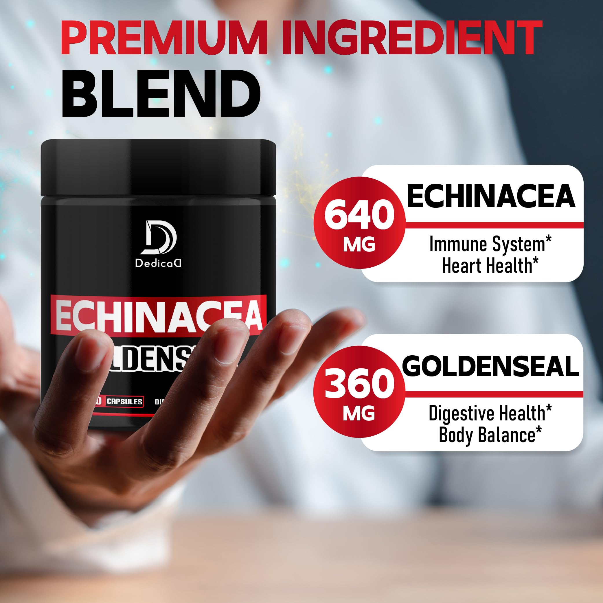 DEDICAD Echinacea Goldenseal Supplement 1000mg side view