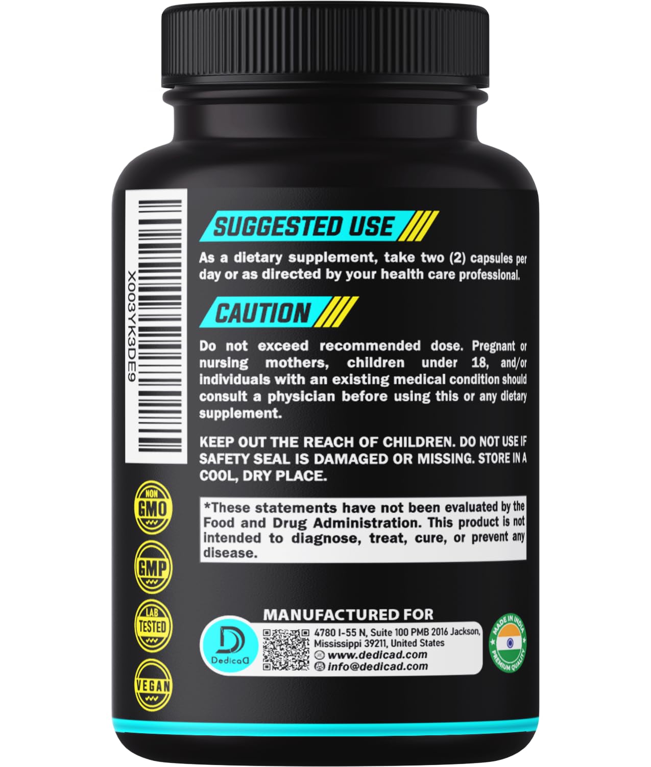 DEDICAD Graviola Powder Supplement nutrition facts panel