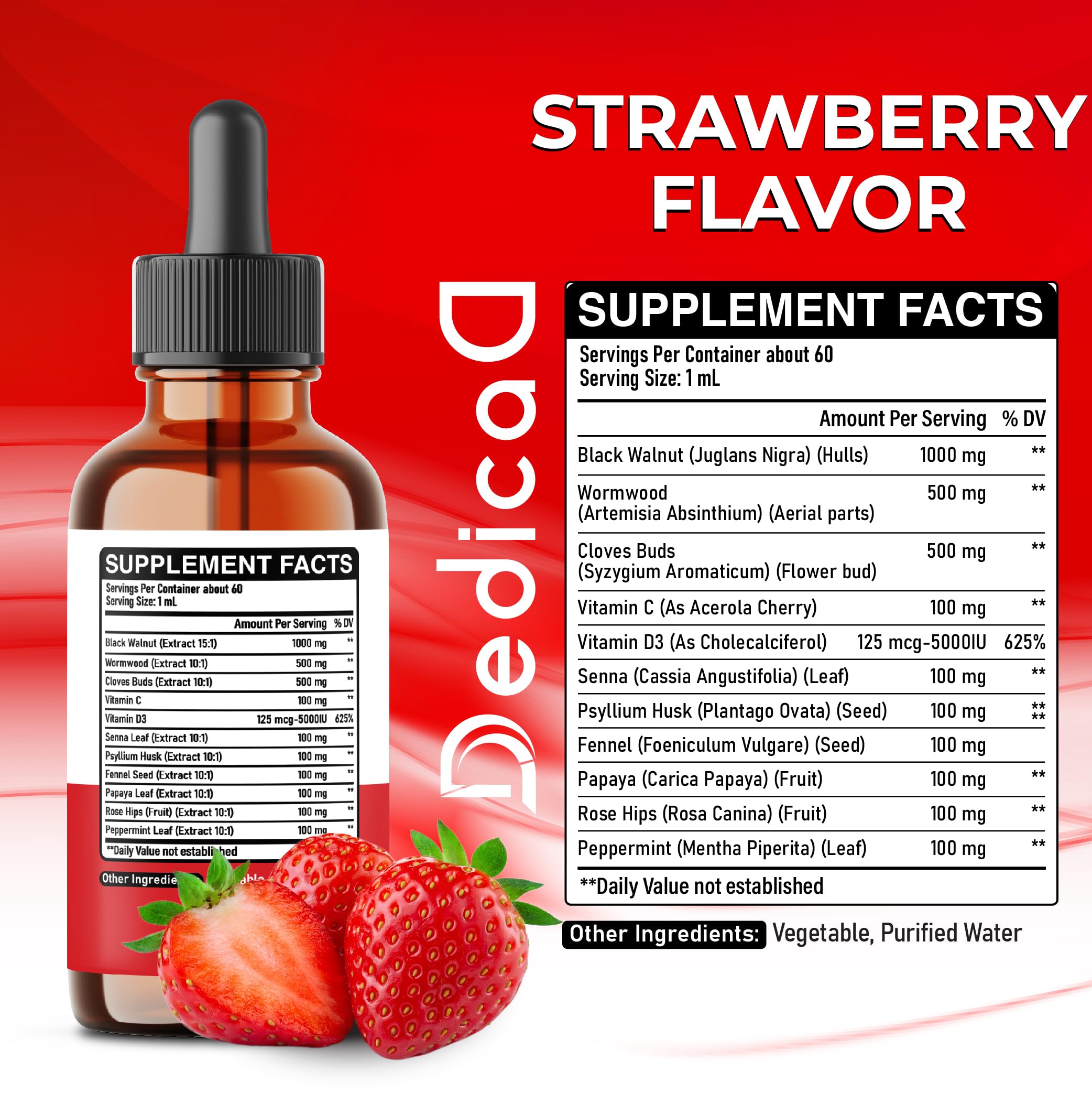 DEDICAD Liquid Black Walnut Supplement 60ml bottle side view