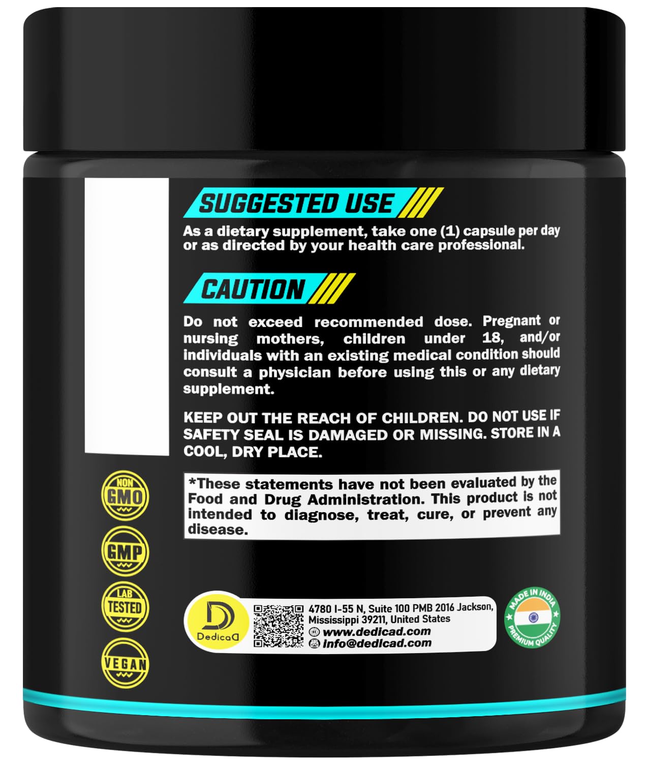 DEDICAD Nattokinase Supplement ingredients list on label