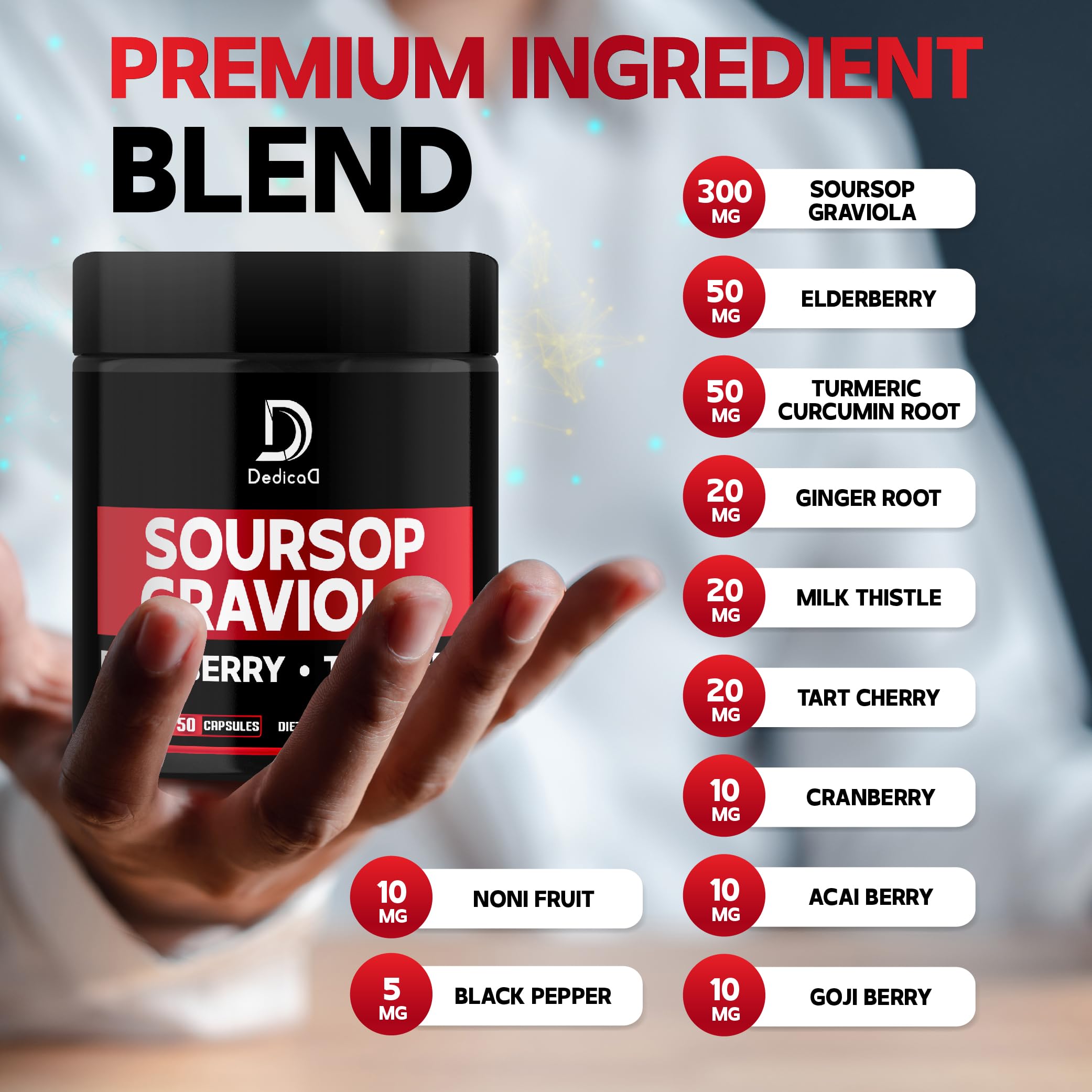 DEDICAD Organic Soursop Capsules bottle with label