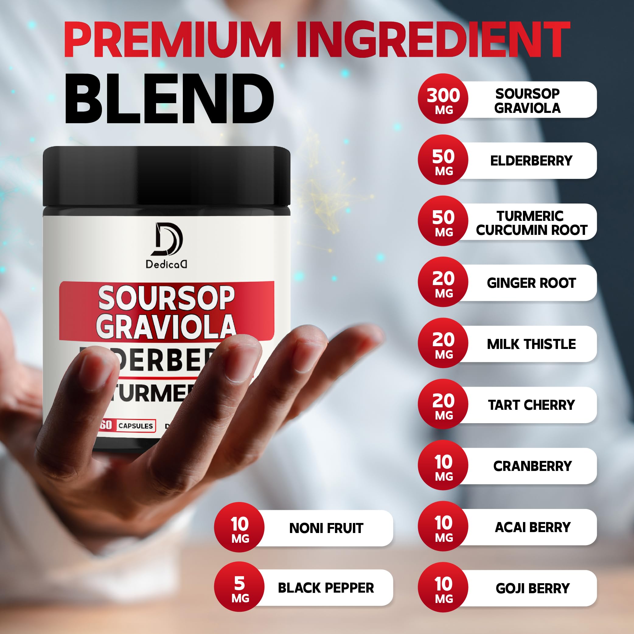 DEDICAD Organic Soursop Capsules with ingredients list