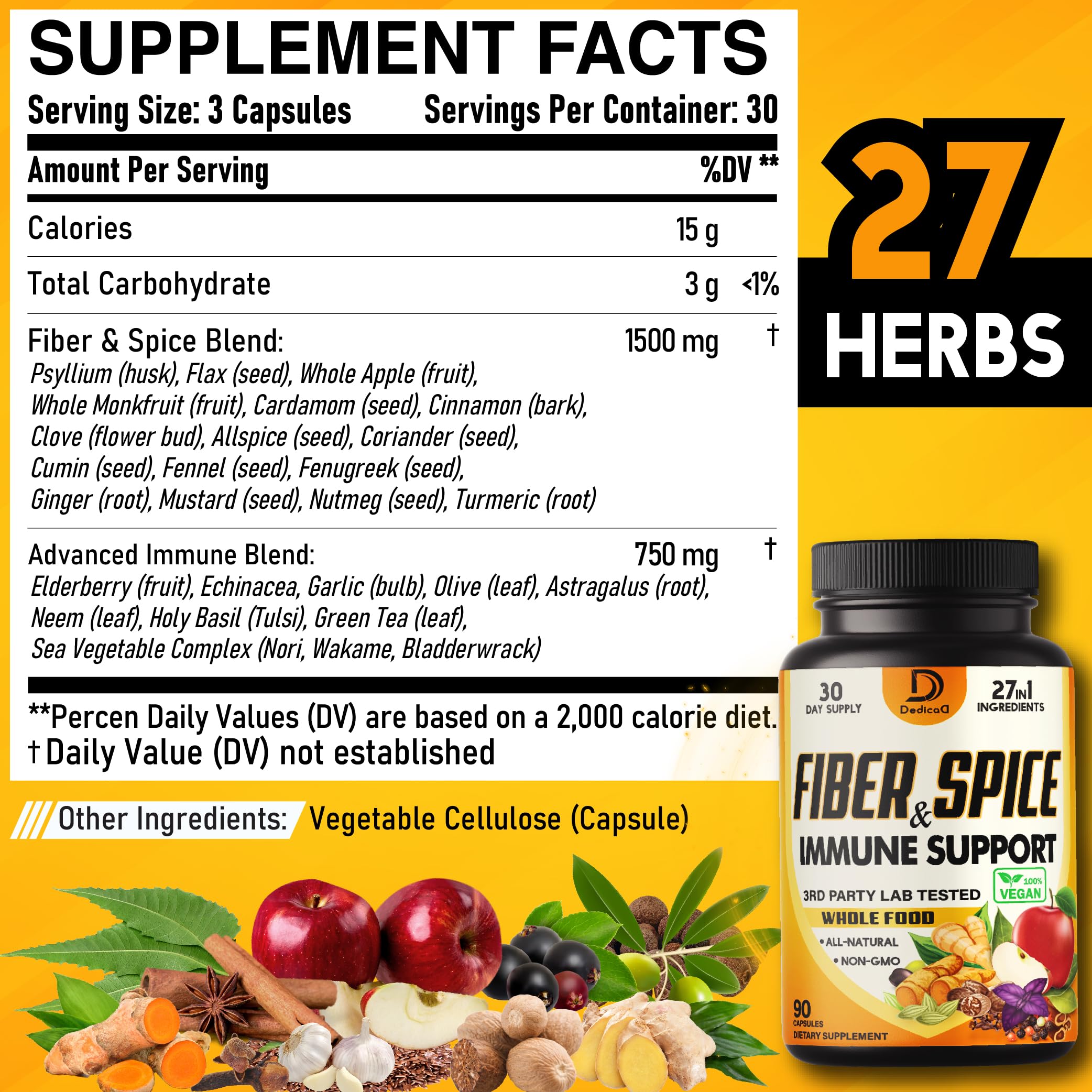 DEDICAD Psyllium Fibre & Spice Supplement Capsules side view