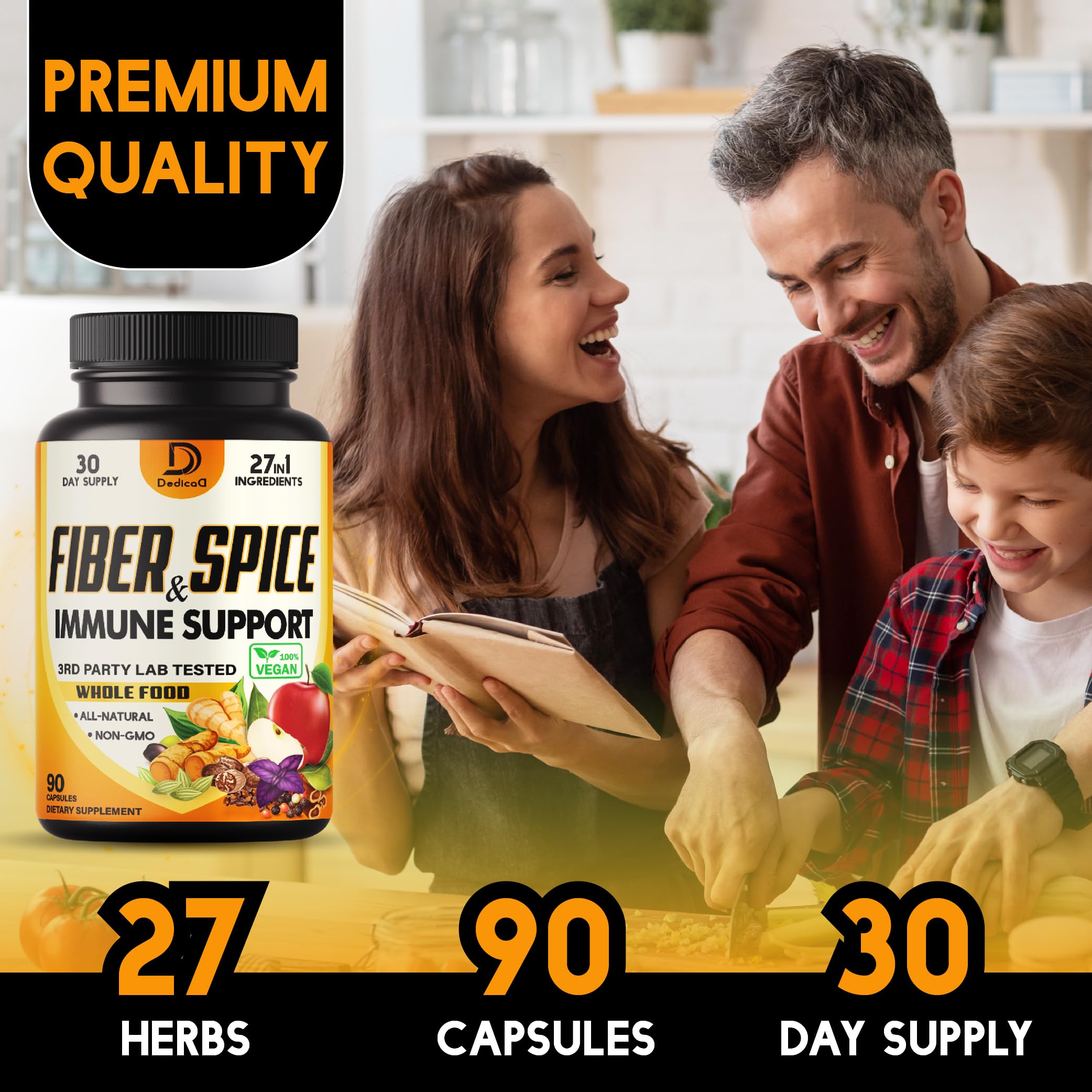 DEDICAD Psyllium Fibre & Spice Supplement Capsules with measuring spoon