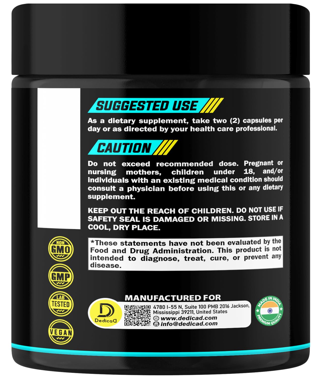 DEDICAD Shilajit Capsules bottle with lid open
