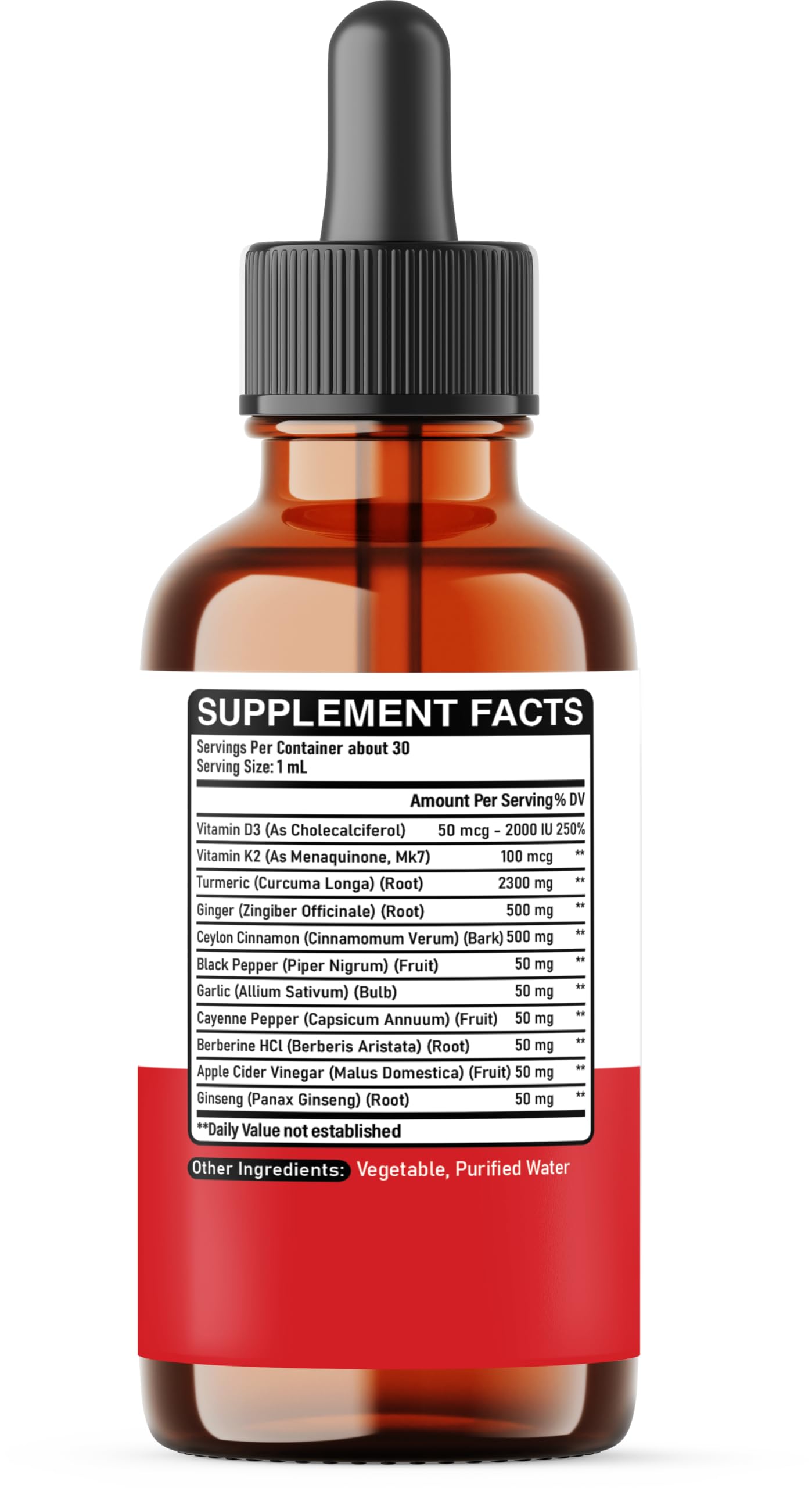 DEDICAD Turmeric Liquid Supplement 11-in-1 back view with dosage instructions