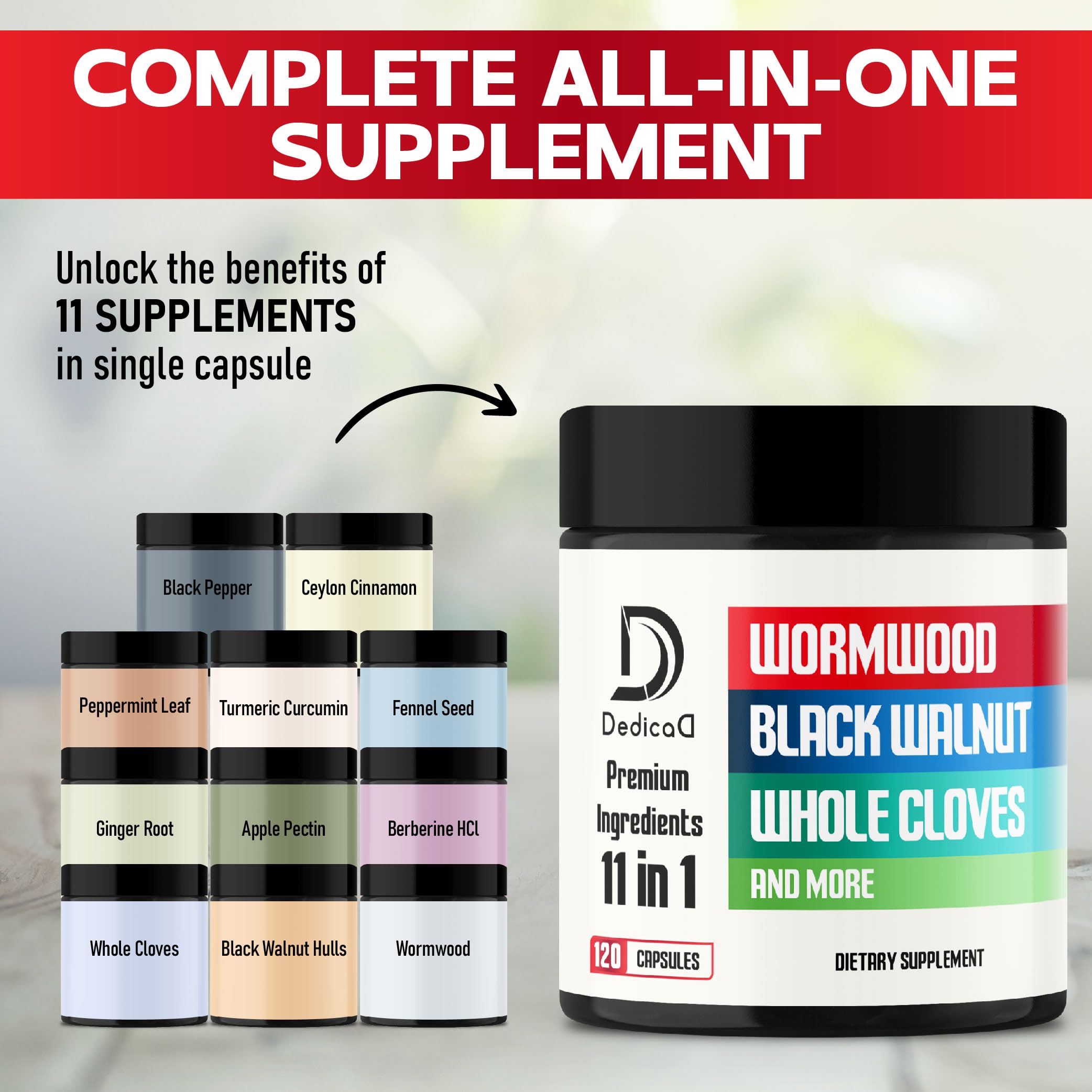 DEDICAD Wormwood Capsules 1000mg back view of packaging