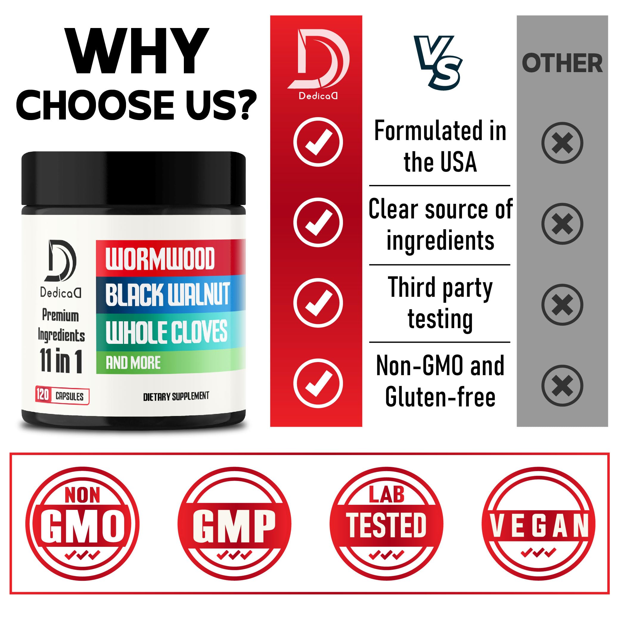 DEDICAD Wormwood Capsules 1000mg ingredients list on packaging