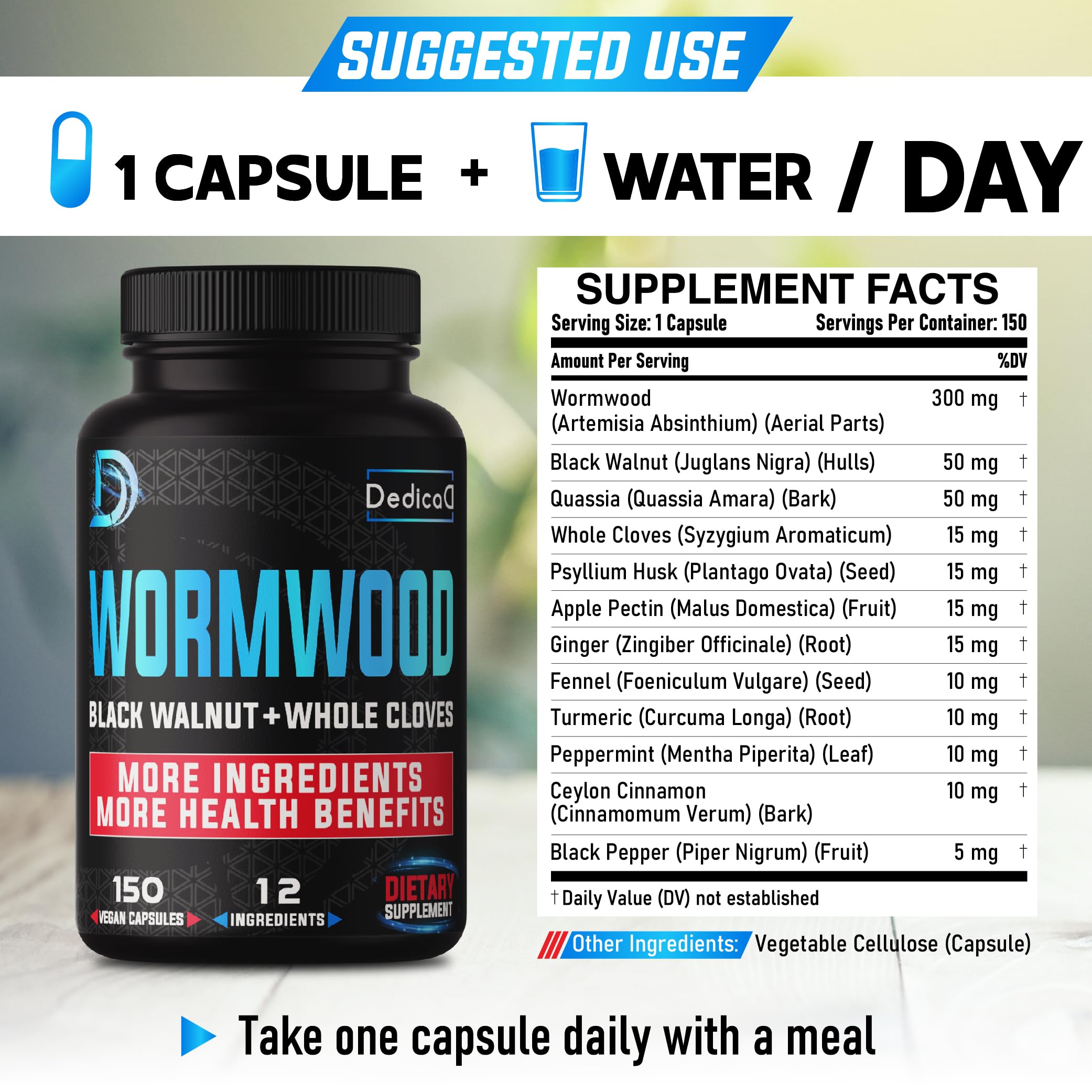 DEDICAD Wormwood Capsules side view with label