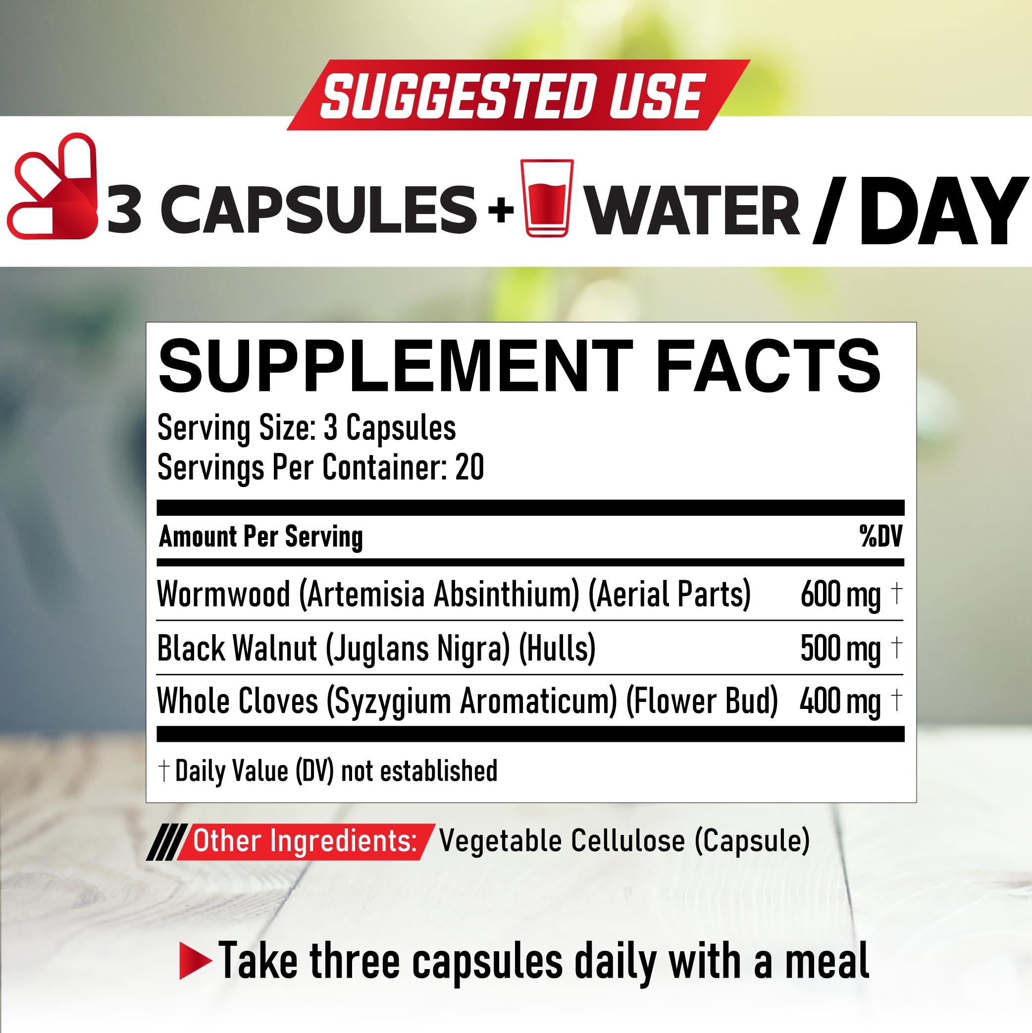 DEDICAD Wormwood Complex capsules in a clear bottle