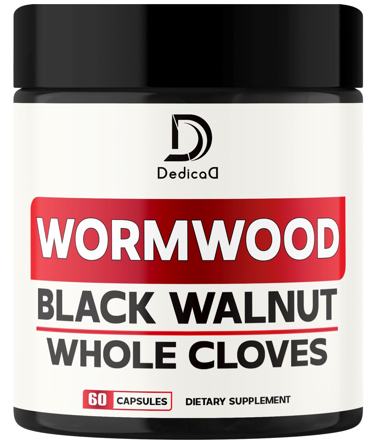 DEDICAD Wormwood Supplement bottle front view with 60 vegan capsules