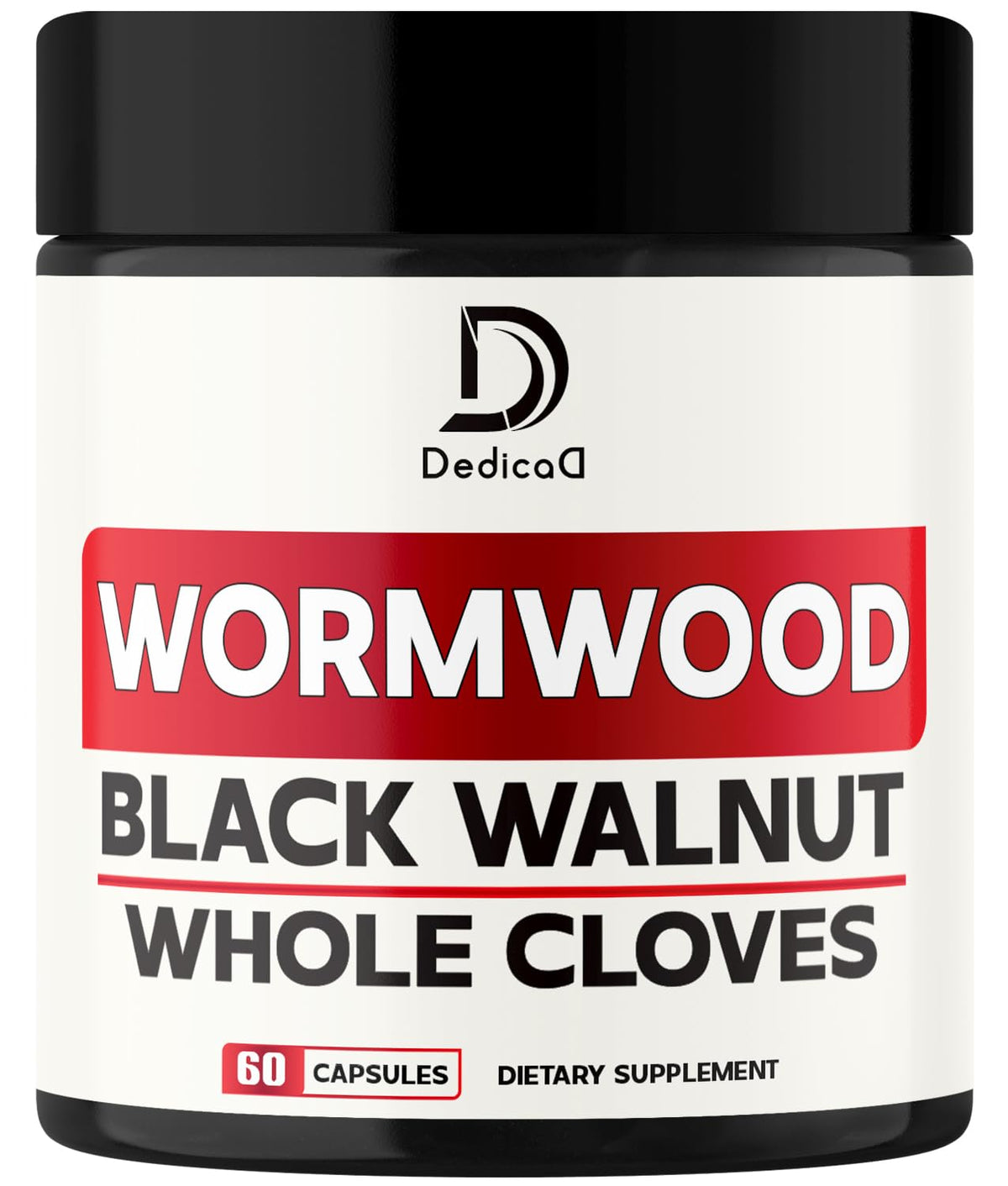 DEDICAD Wormwood Supplement bottle front view with 60 vegan capsules